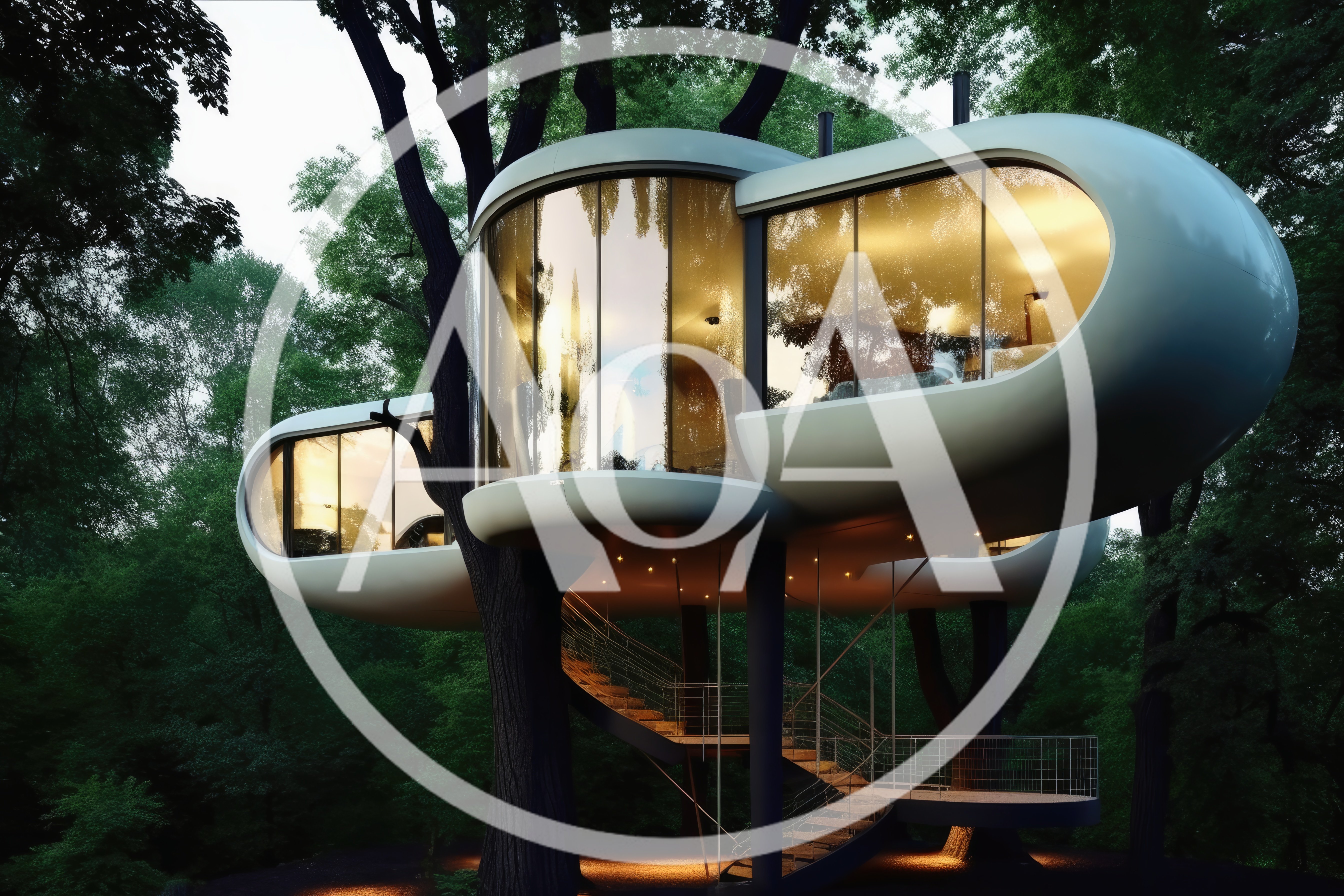 Modern Futuristic Treehouse Architecture In A Lush Forest