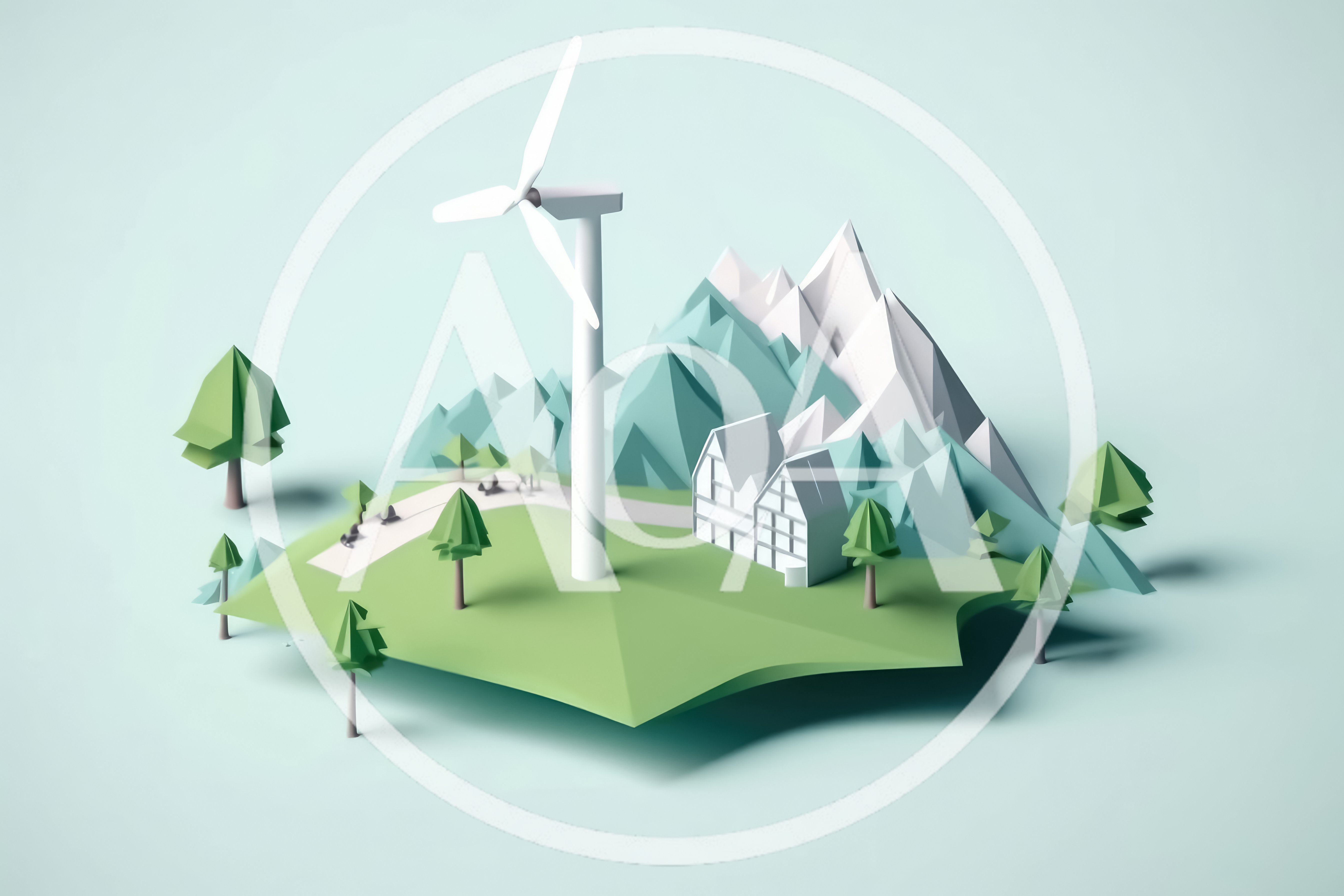 Low Poly 3D Illustration Of Sustainable Energy Landscape