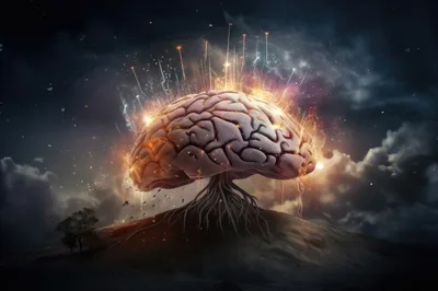 Surreal Brain Tree With Glowing Neural Energy