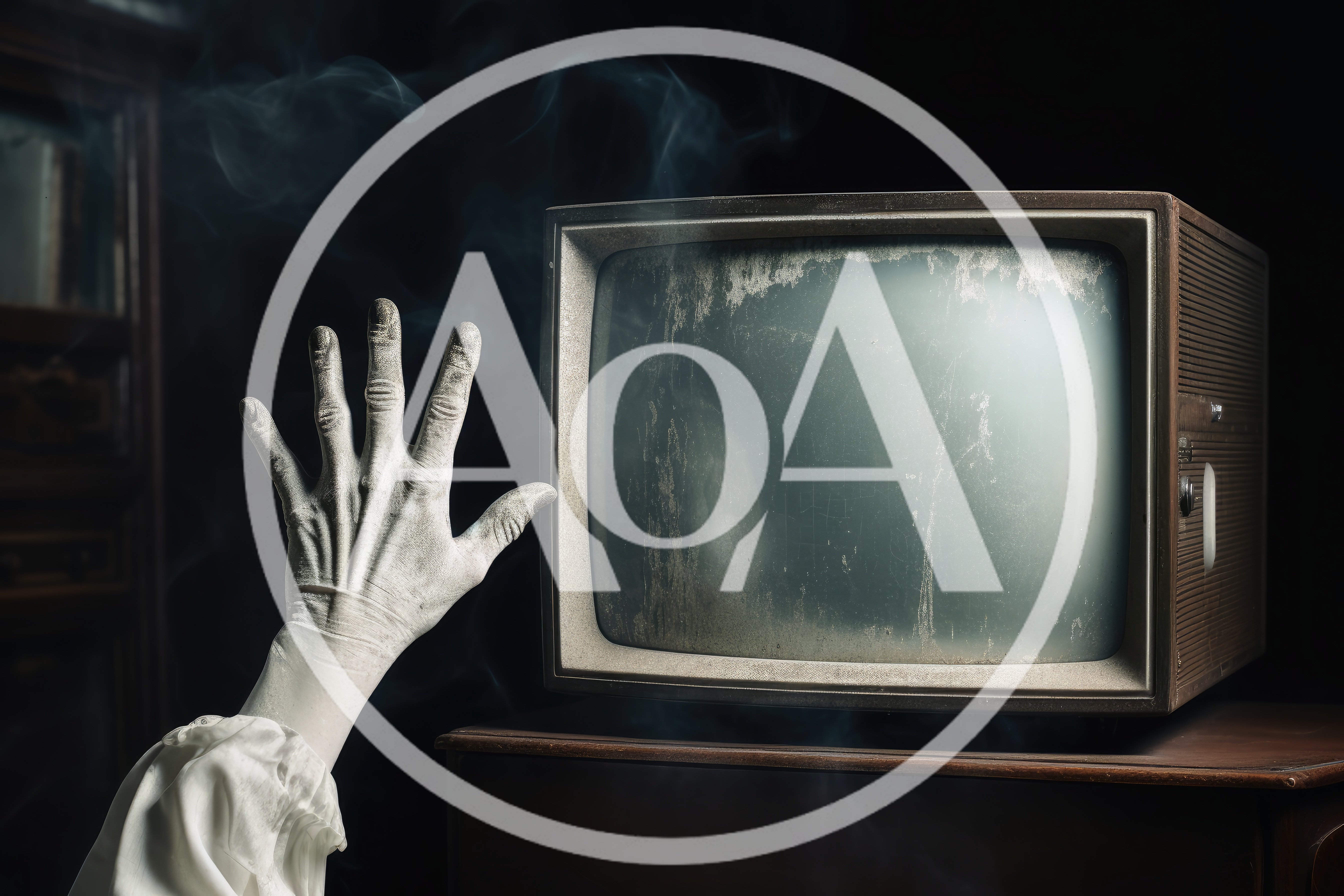 Ghostly Hand Reaching Toward An Old Dusty Television