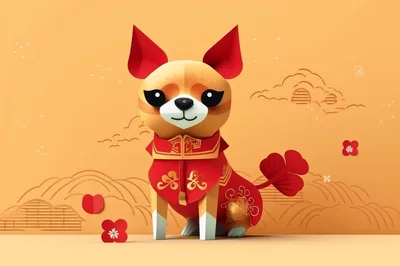 Papercraft Chihuahua Dog In Traditional Chinese Attire