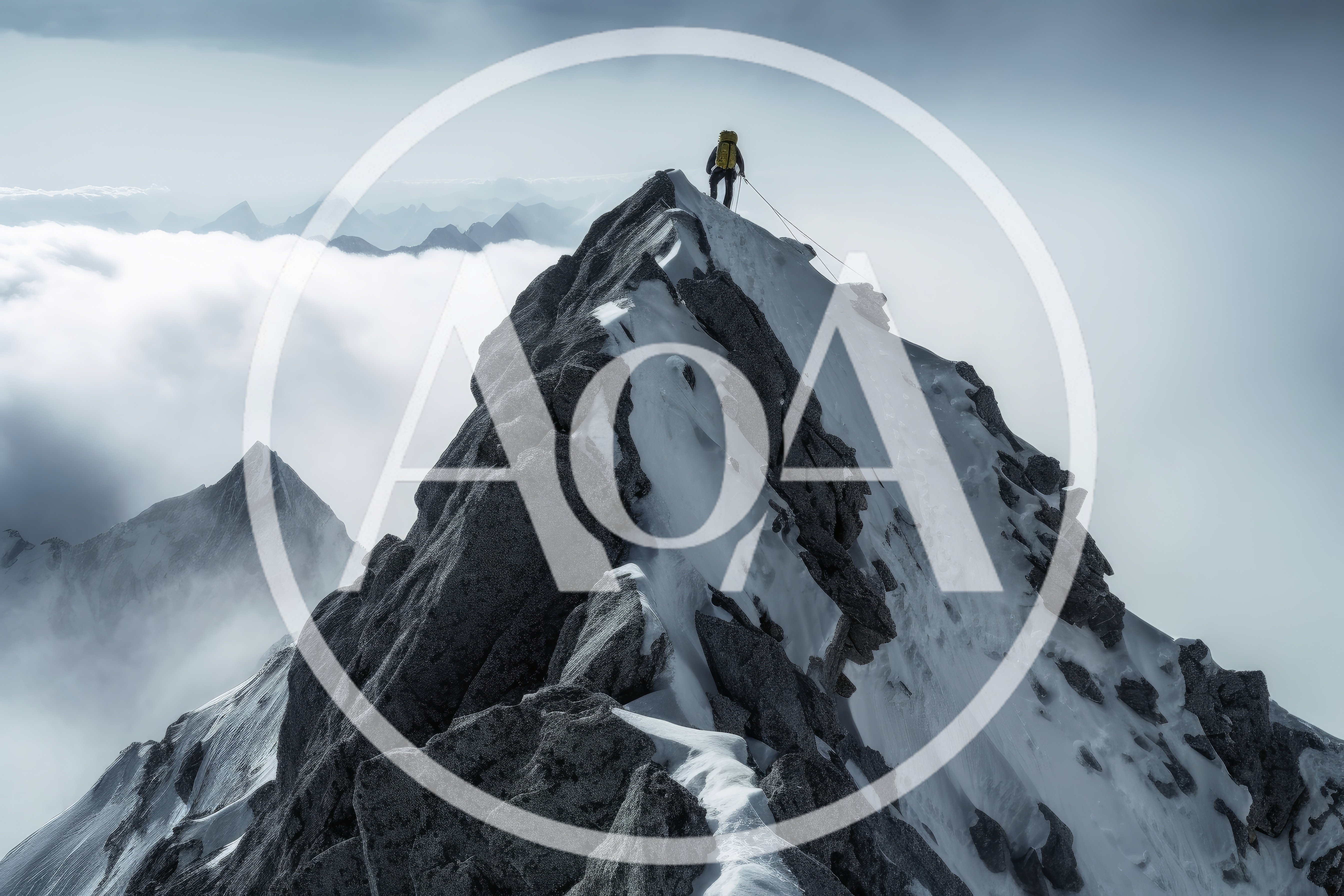 Mountaineer Standing On A Snowy Mountain Peak
