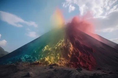 Volcanic Eruption With Vibrant Rainbow Colored Smoke