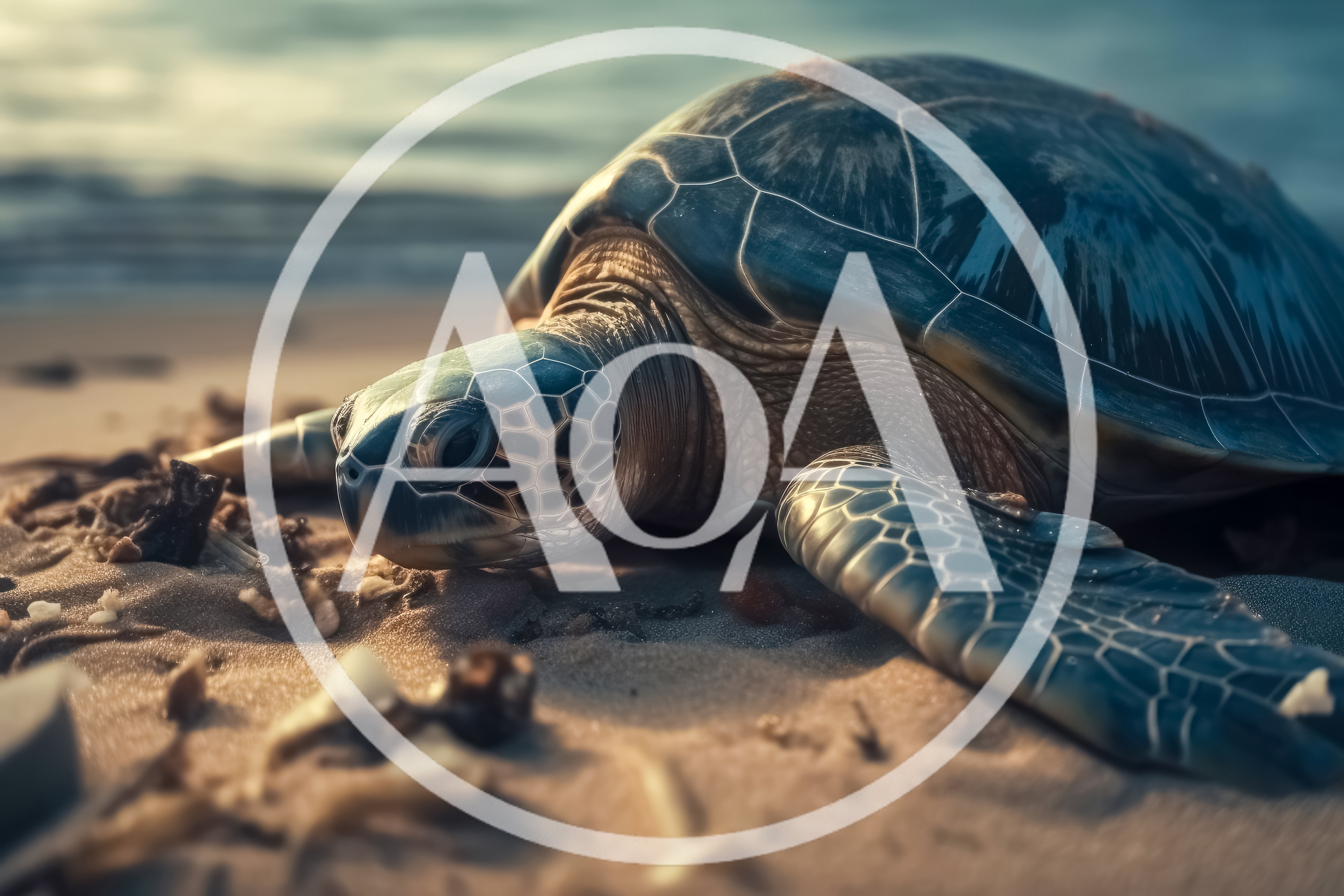 Sea Turtle Resting On A Sandy Beach At Sunset