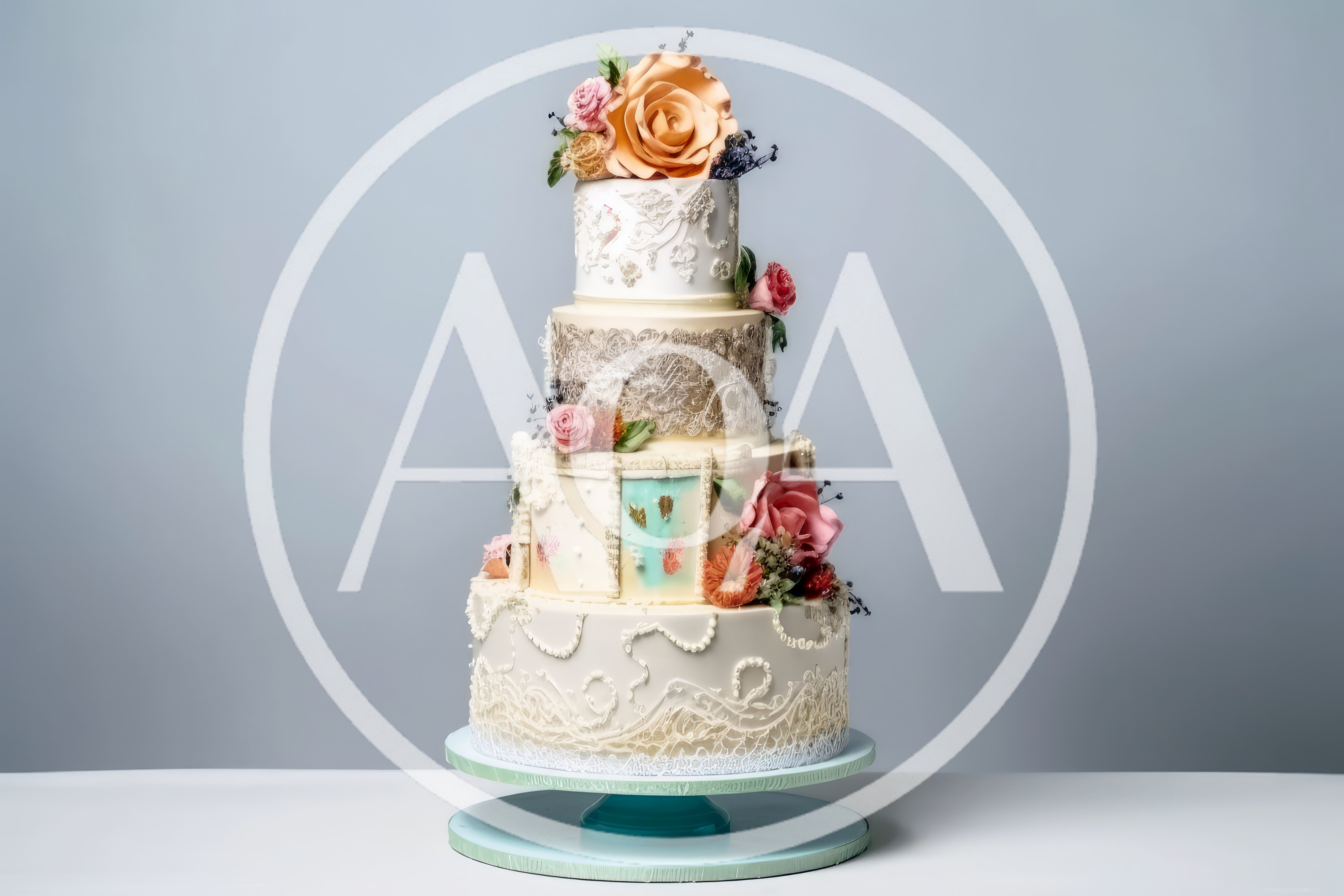 Four Tiered Wedding Cake With Floral Decorations