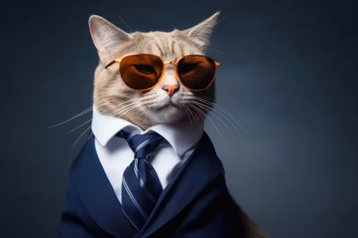 Sophisticated Cat Wearing A Business Suit And Sunglasses