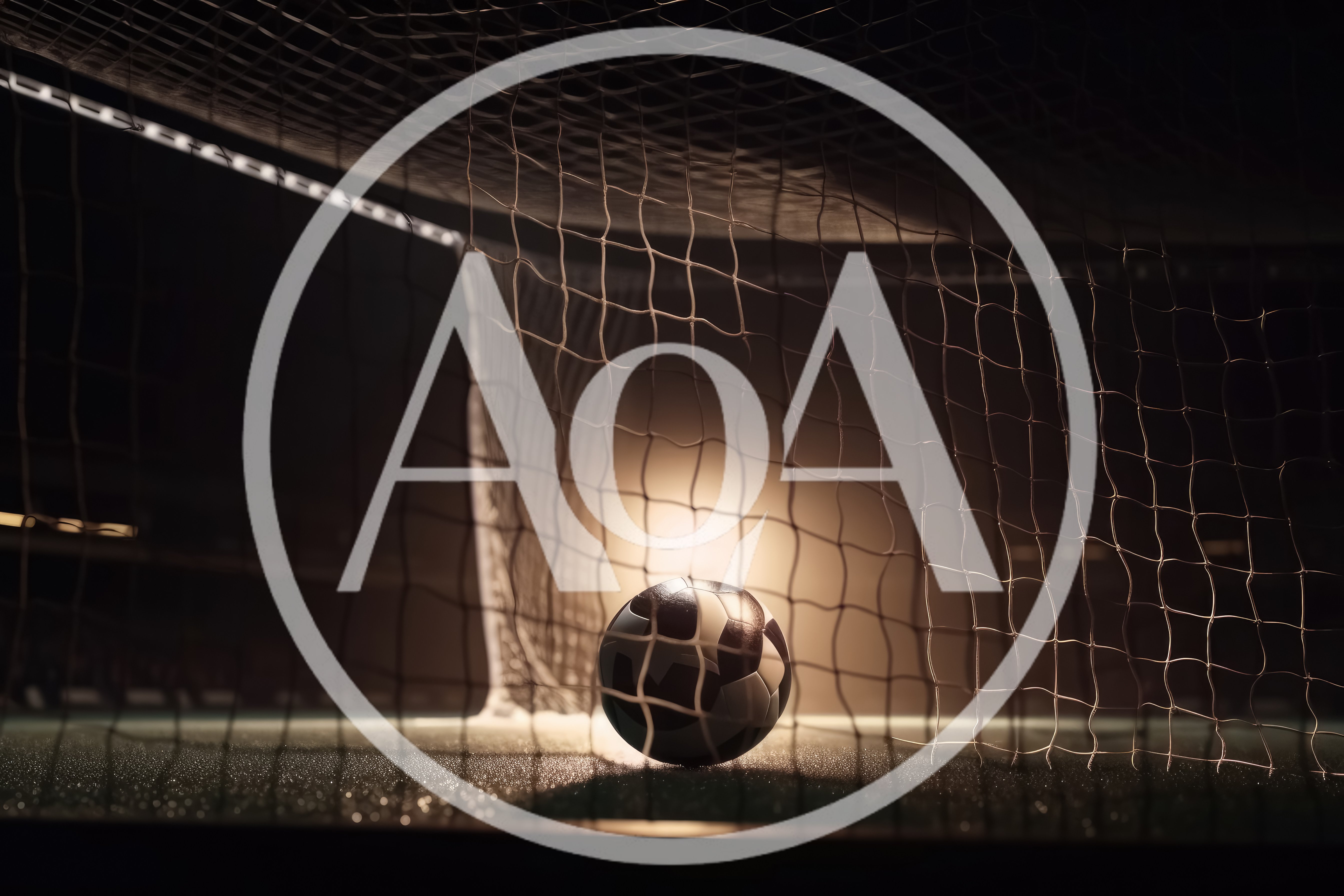 Soccer Ball Resting Inside A Stadium Goal Net