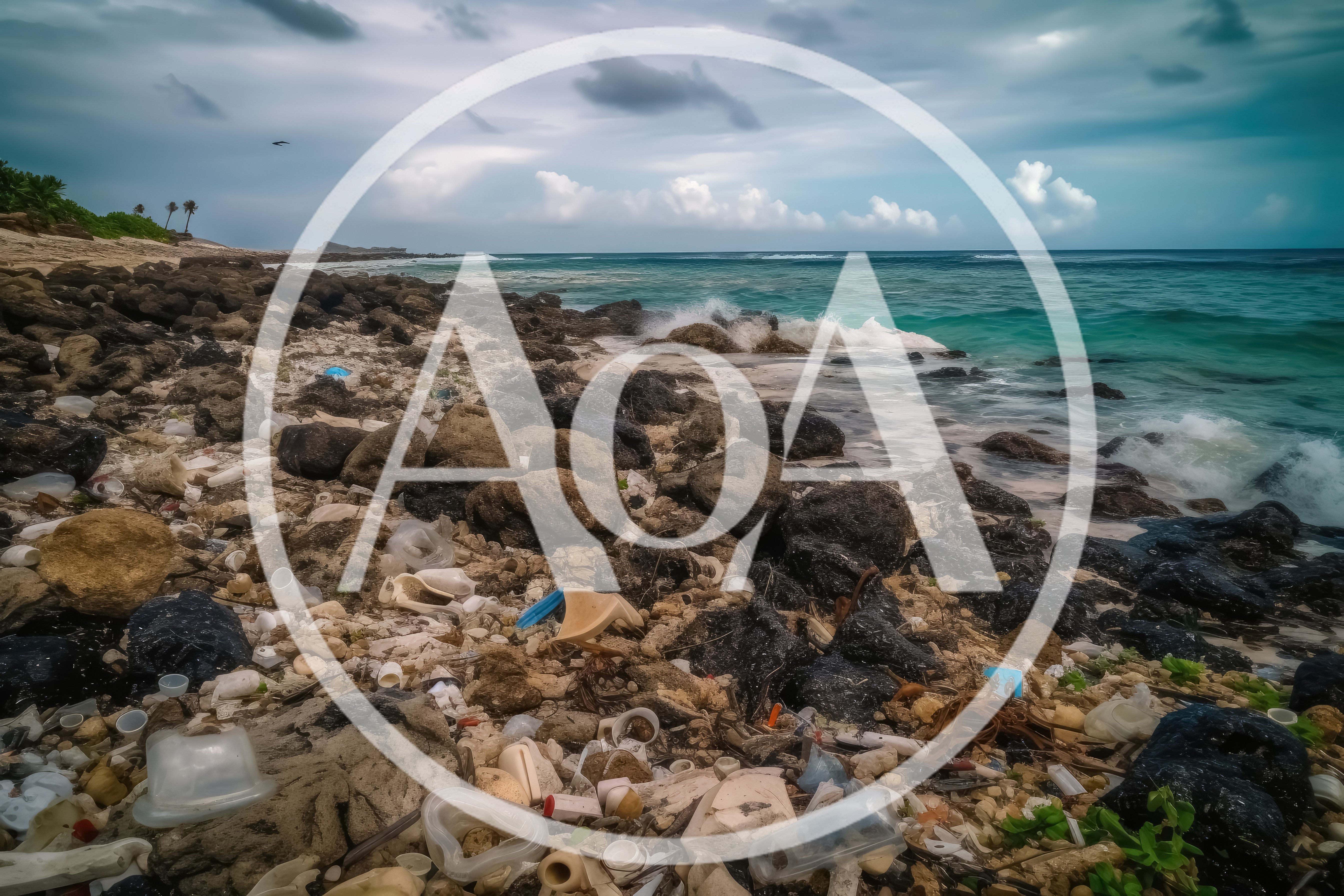 Plastic Pollution Littering A Rocky Tropical Beach