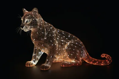Wireframe Leopard Sculpture With Glowing LED Lights