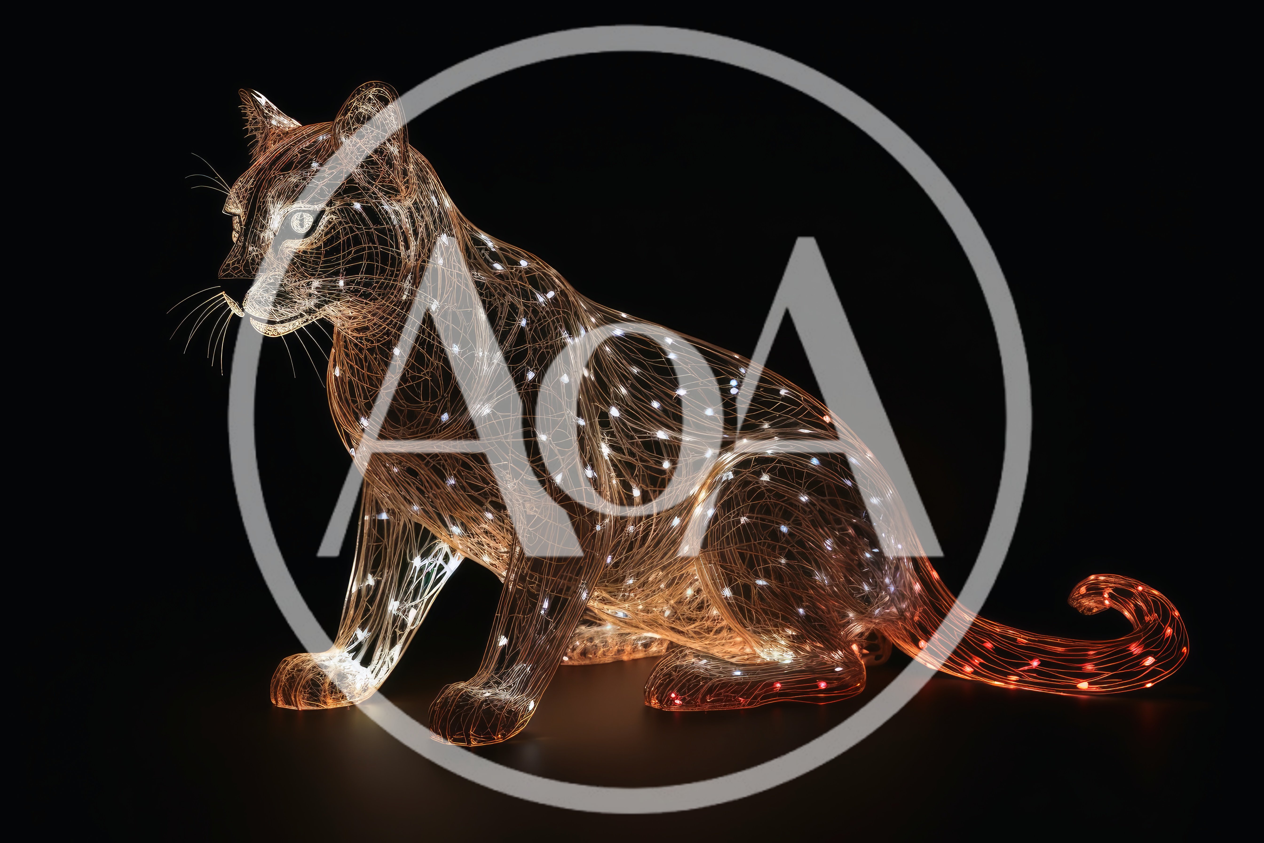 Wireframe Leopard Sculpture With Glowing LED Lights