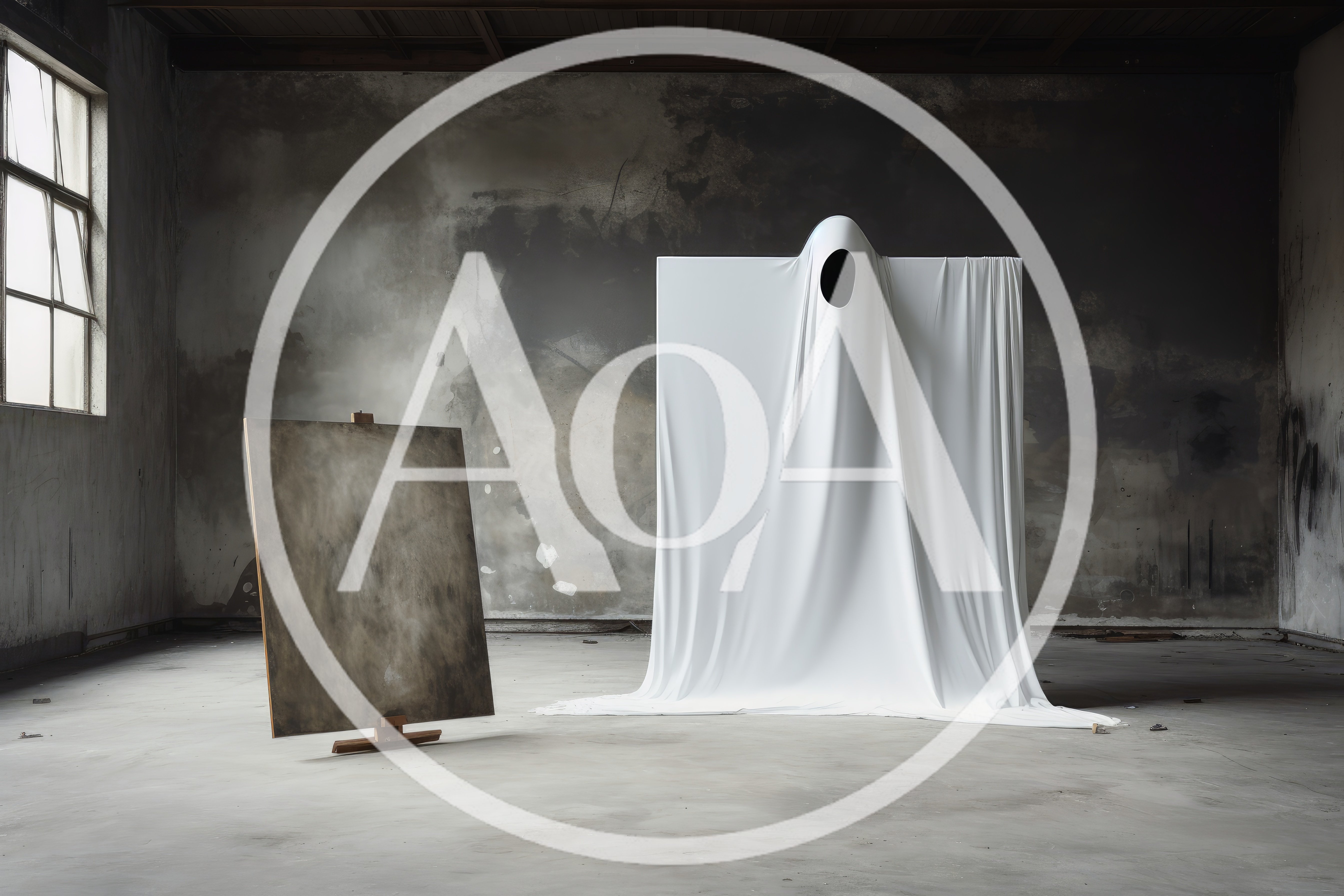 Ghostly Figure Standing Behind A White Sheet In Studio