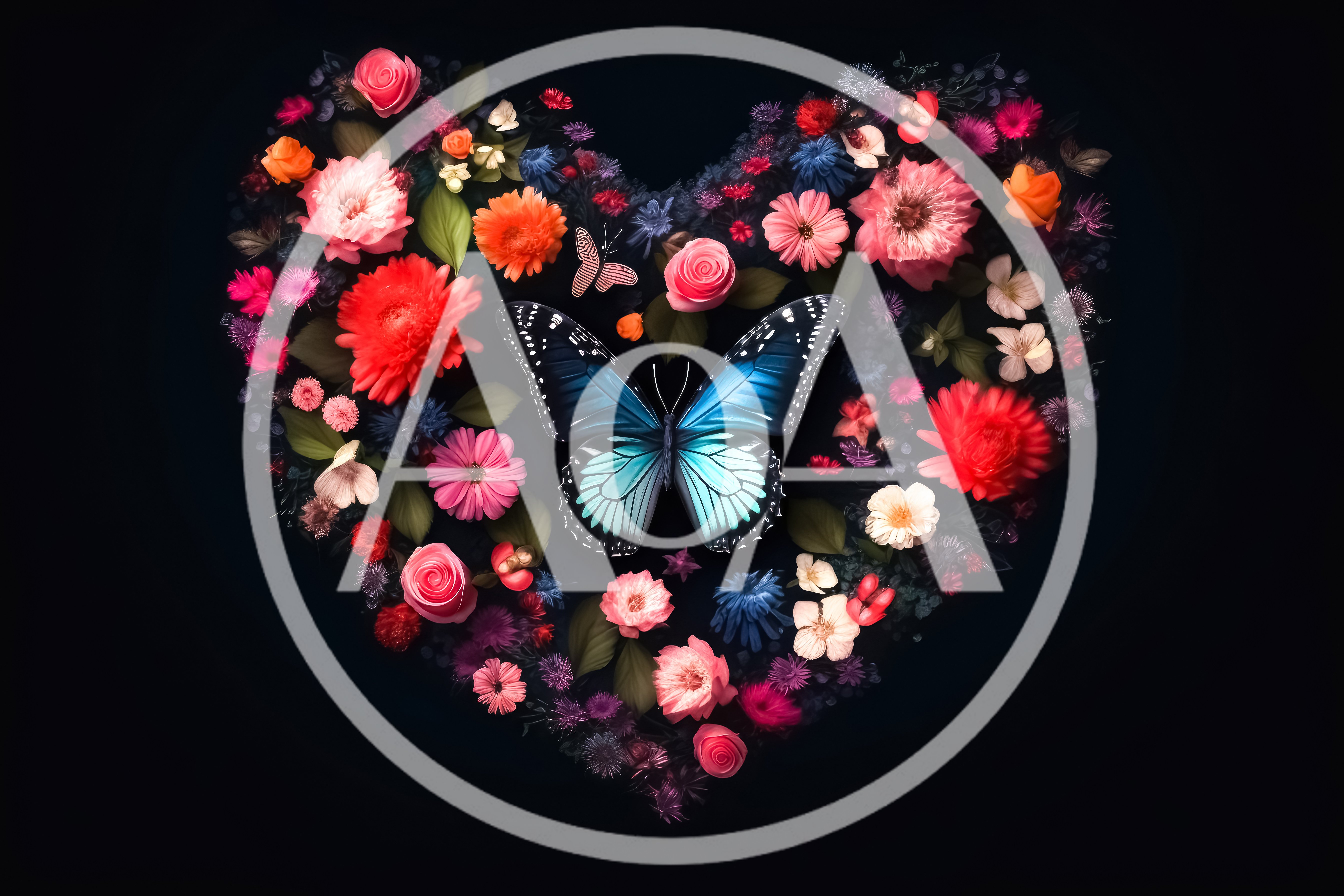 Blue Butterfly Resting On A Heart Shaped Floral Arrangement