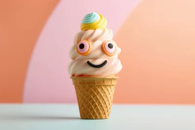 Cute Cartoon Ice Cream Cone With Googly Eyes
