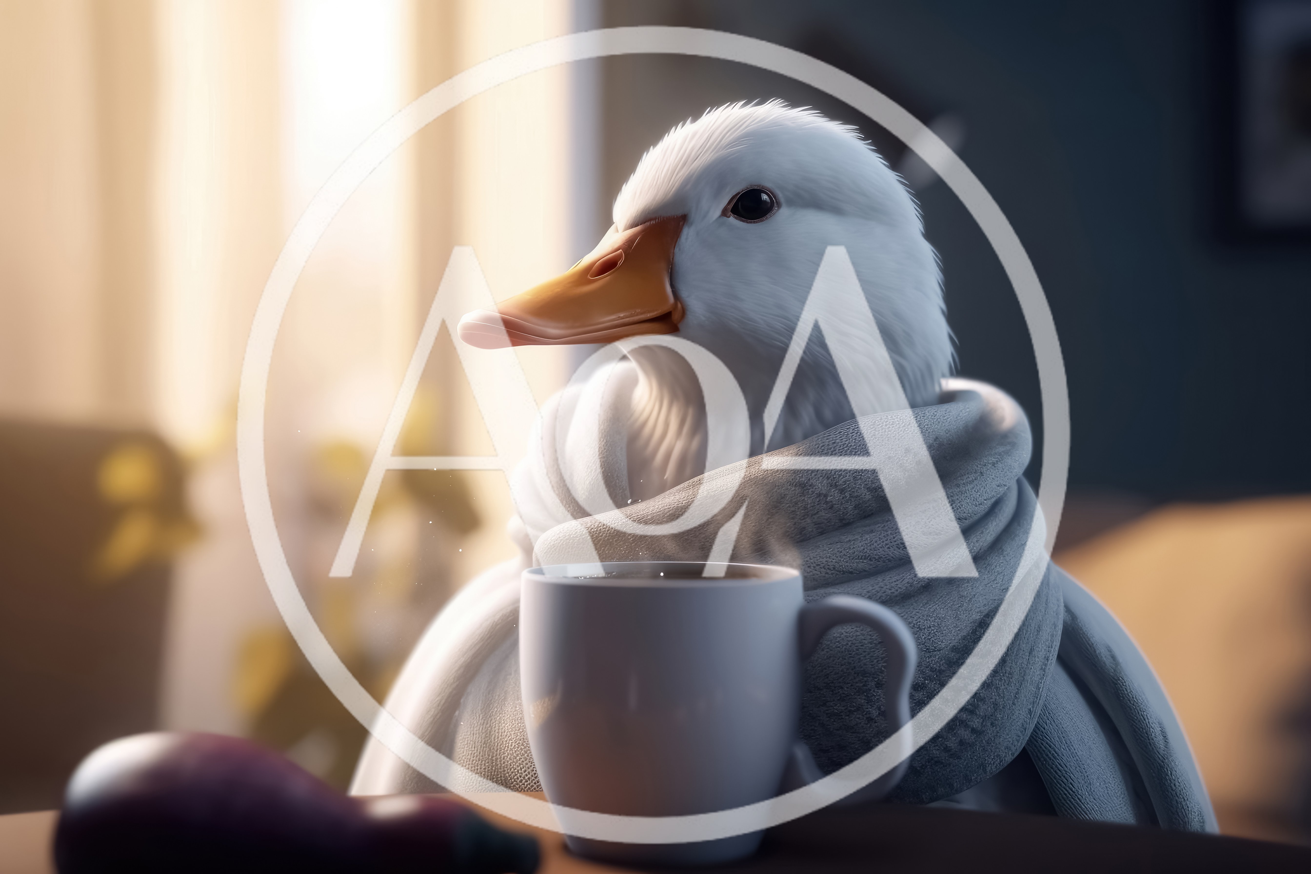 White Duck Wrapped In A Blanket Drinking Coffee
