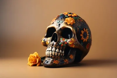 Decorative Sugar Skull With Yellow Rose