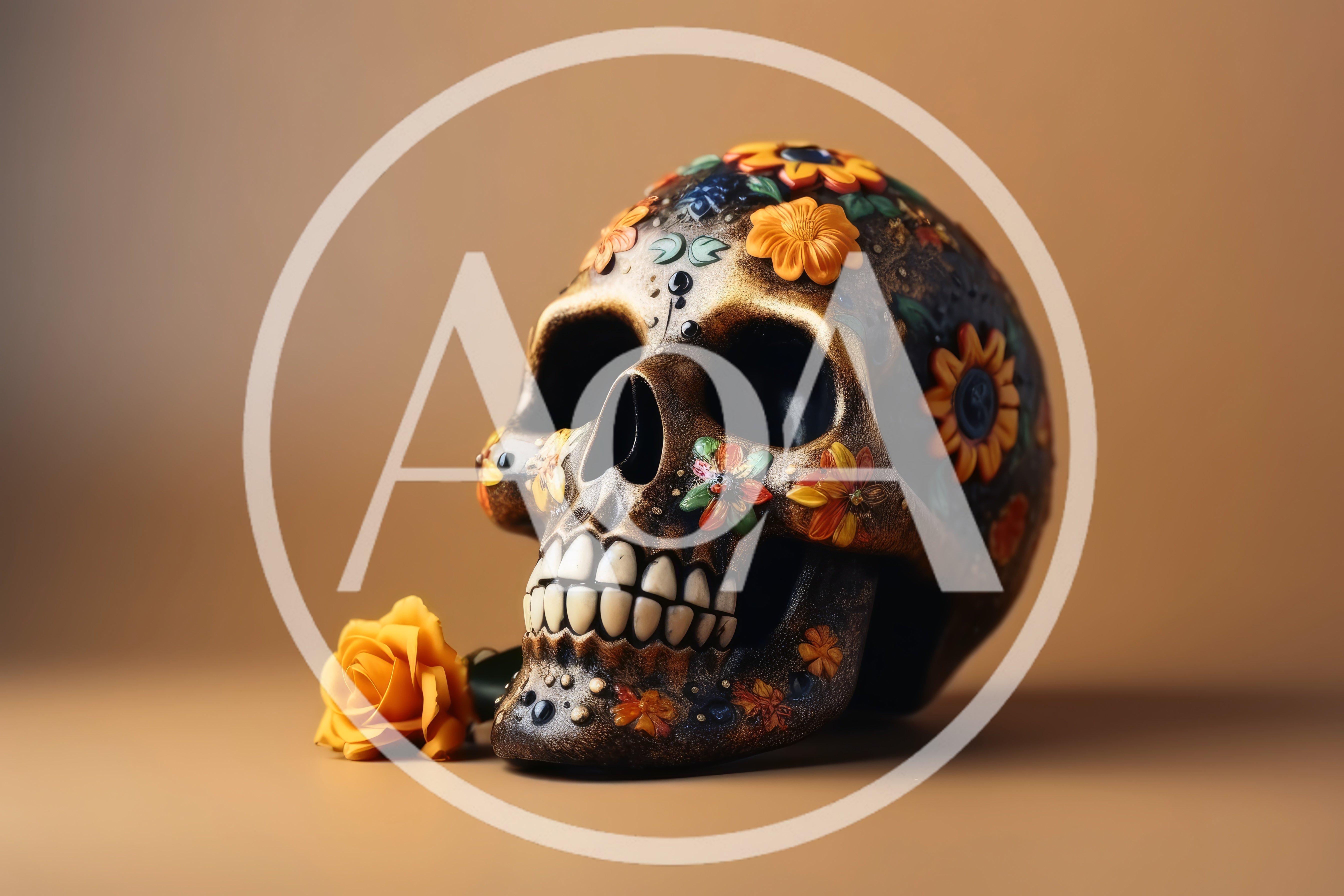 Decorative Sugar Skull With Yellow Rose