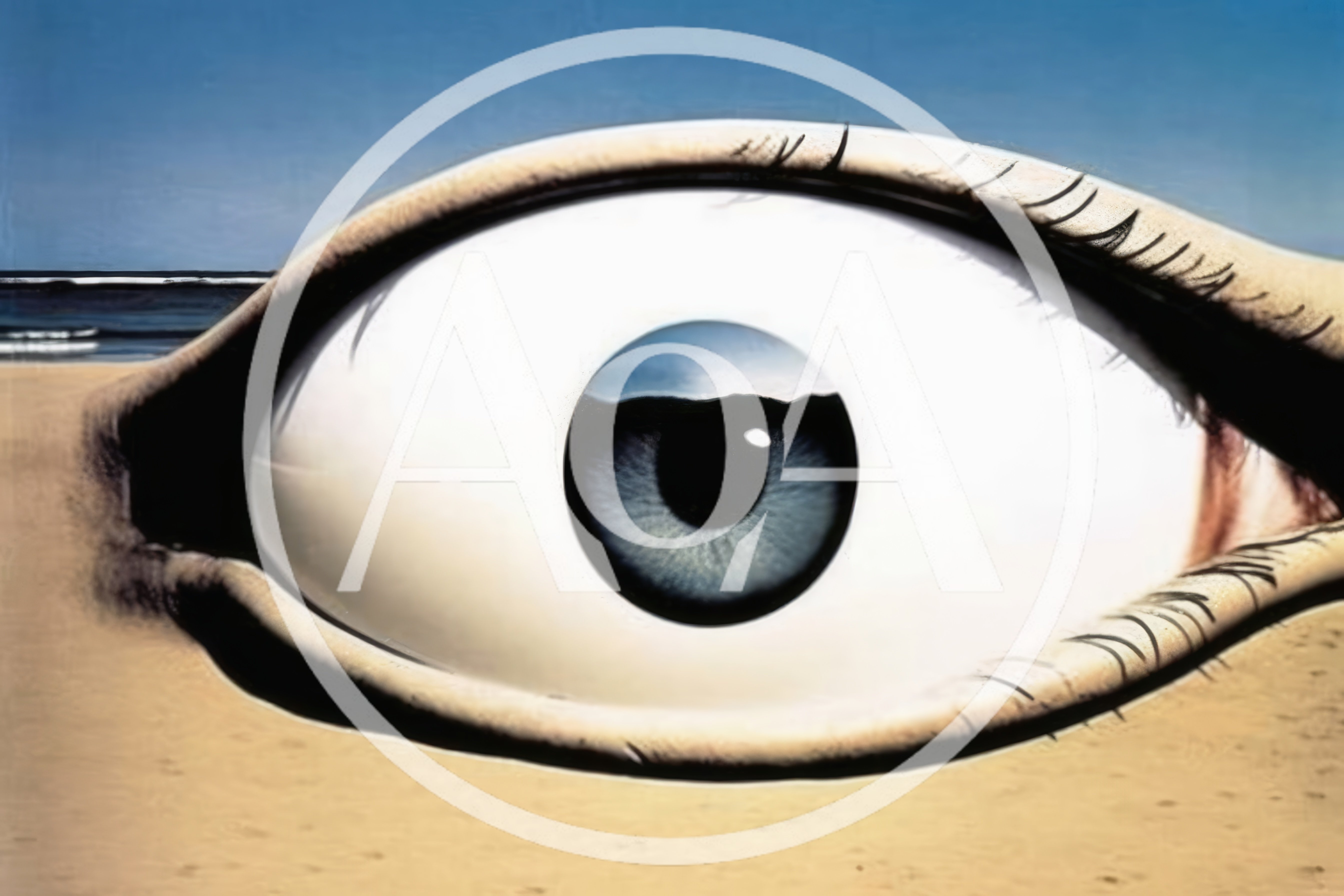 Surreal Giant Human Eye Resting On Sandy Beach