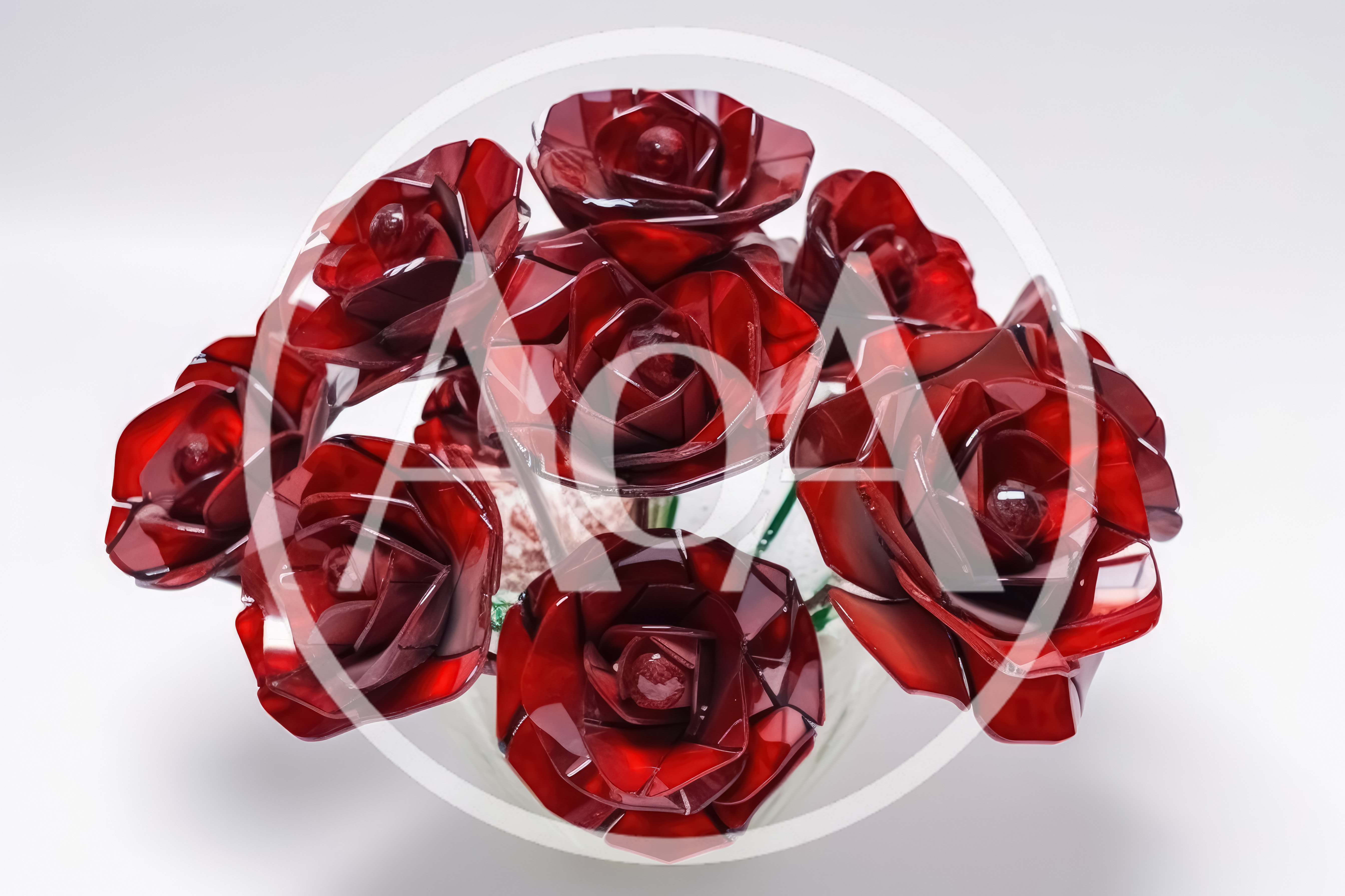 Artificial Red Glass Rose Bouquet In Glass Vase