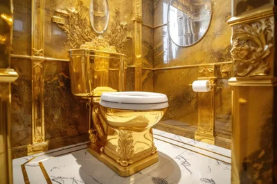 Luxurious Gold Toilet in Opulent Marble Bathroom