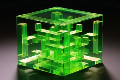Green Translucent Geometric Cube Sculpture