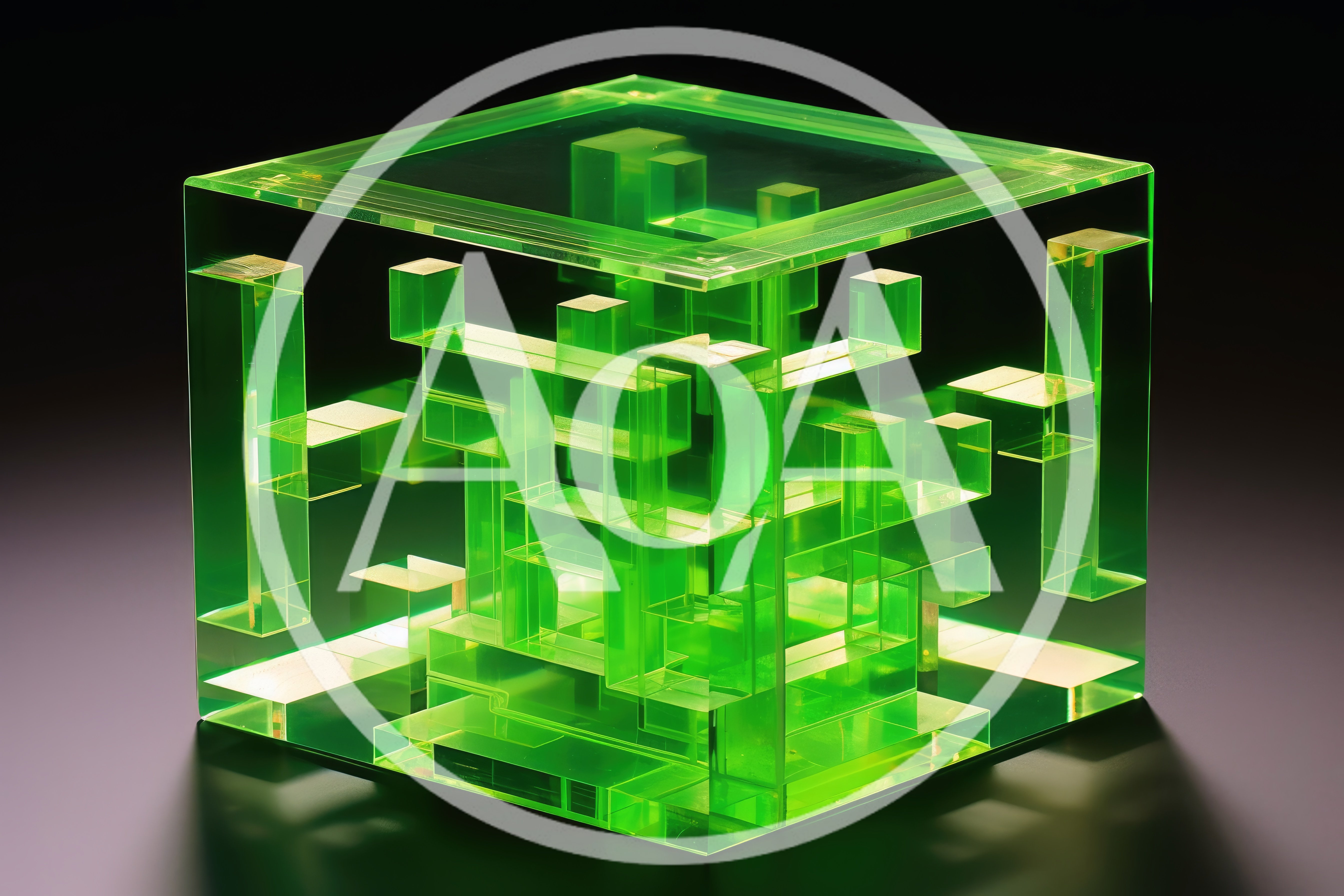 Green Translucent Geometric Cube Sculpture