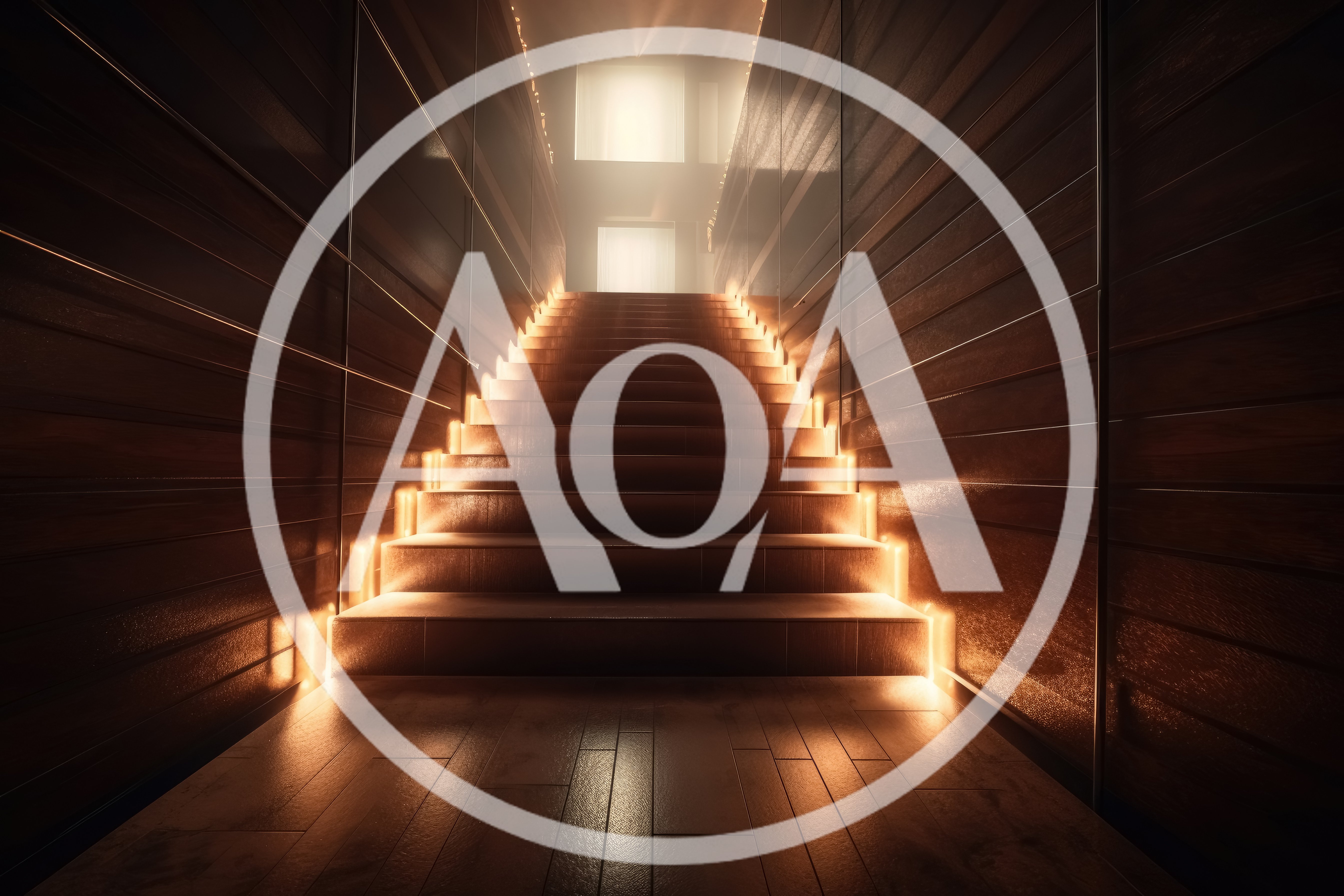 Illuminated Modern Staircase In A Dark Wooden Hallway
