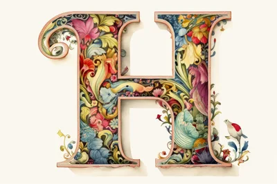 Ornate Floral Letter H Illustration