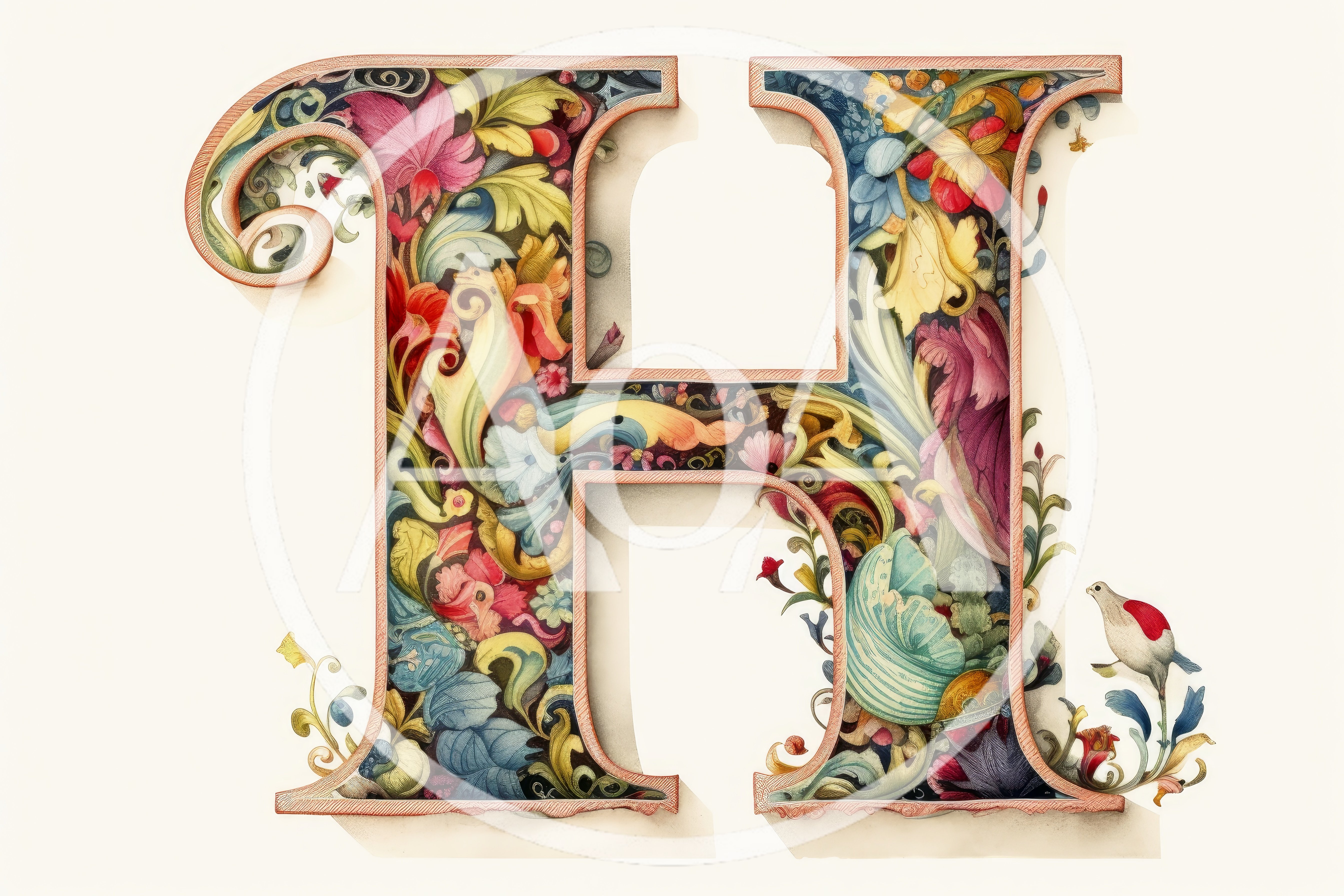 Ornate Floral Letter H Illustration