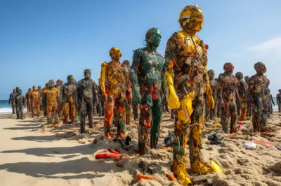 Artistic Sculptures Made From Ocean Plastic Waste On Beach
