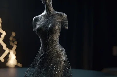 Abstract Wireframe Mannequin Sculpture In Dark Studio