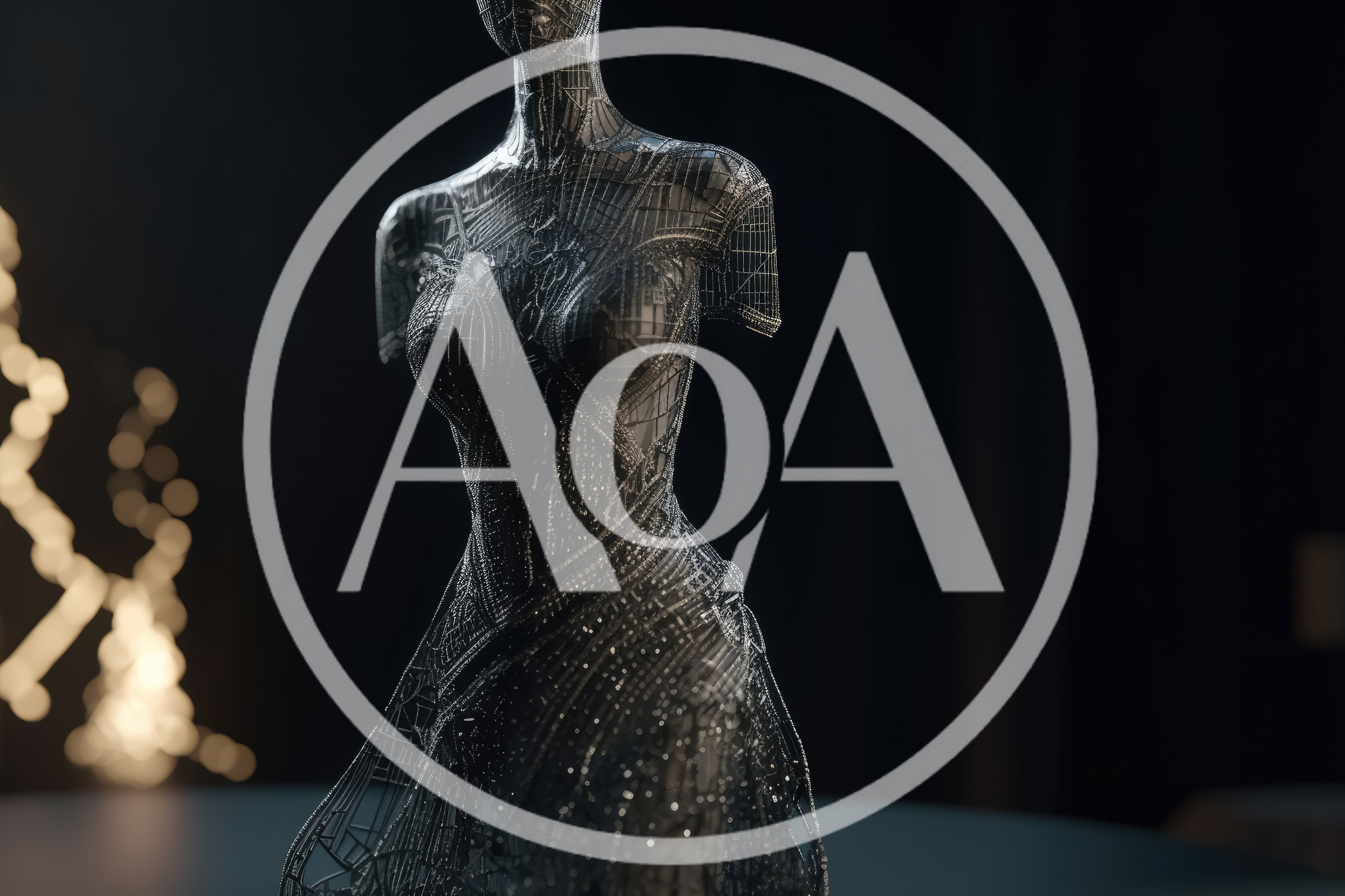 Abstract Wireframe Mannequin Sculpture In Dark Studio