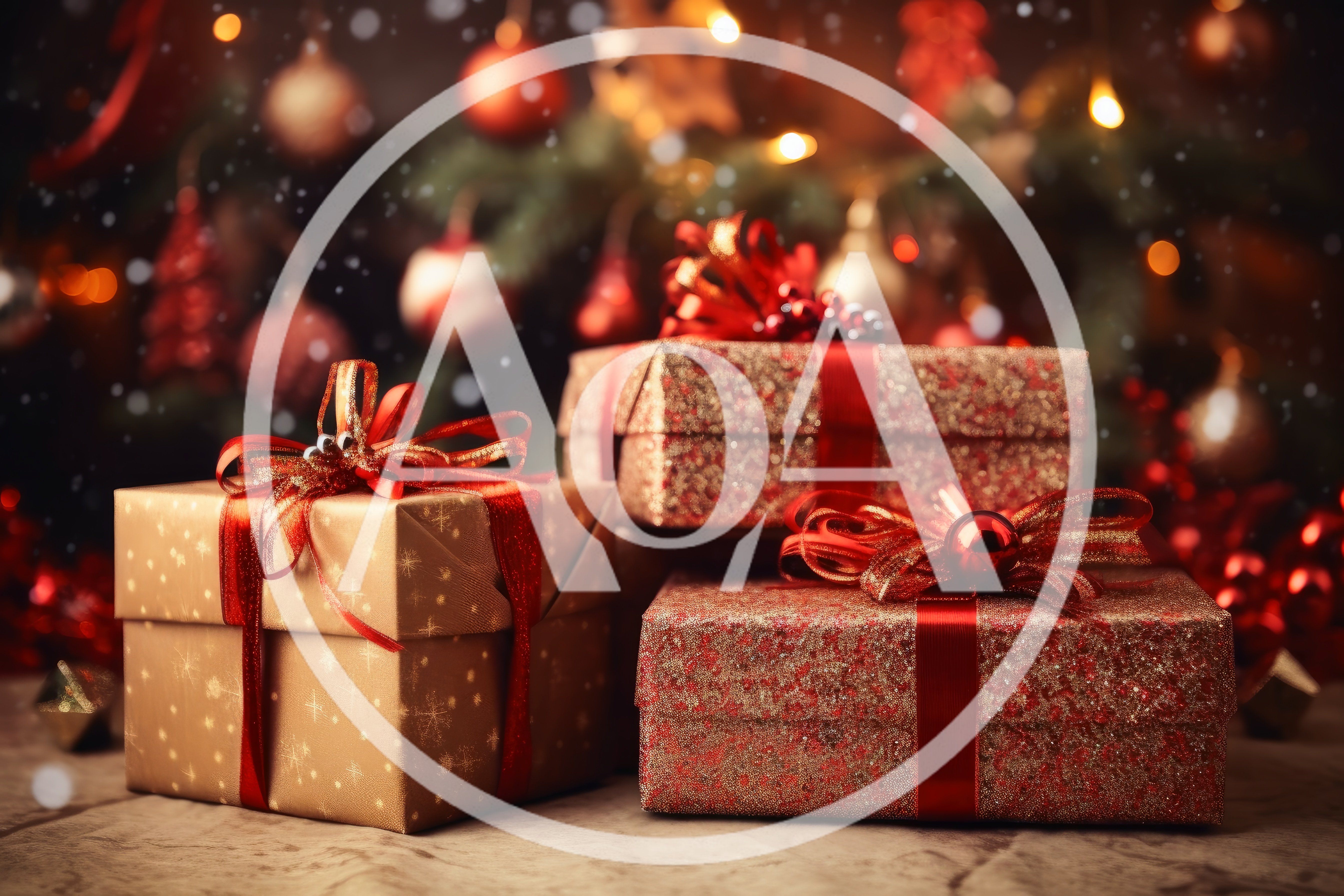 Christmas Gift Boxes With Red Ribbons Under Tree