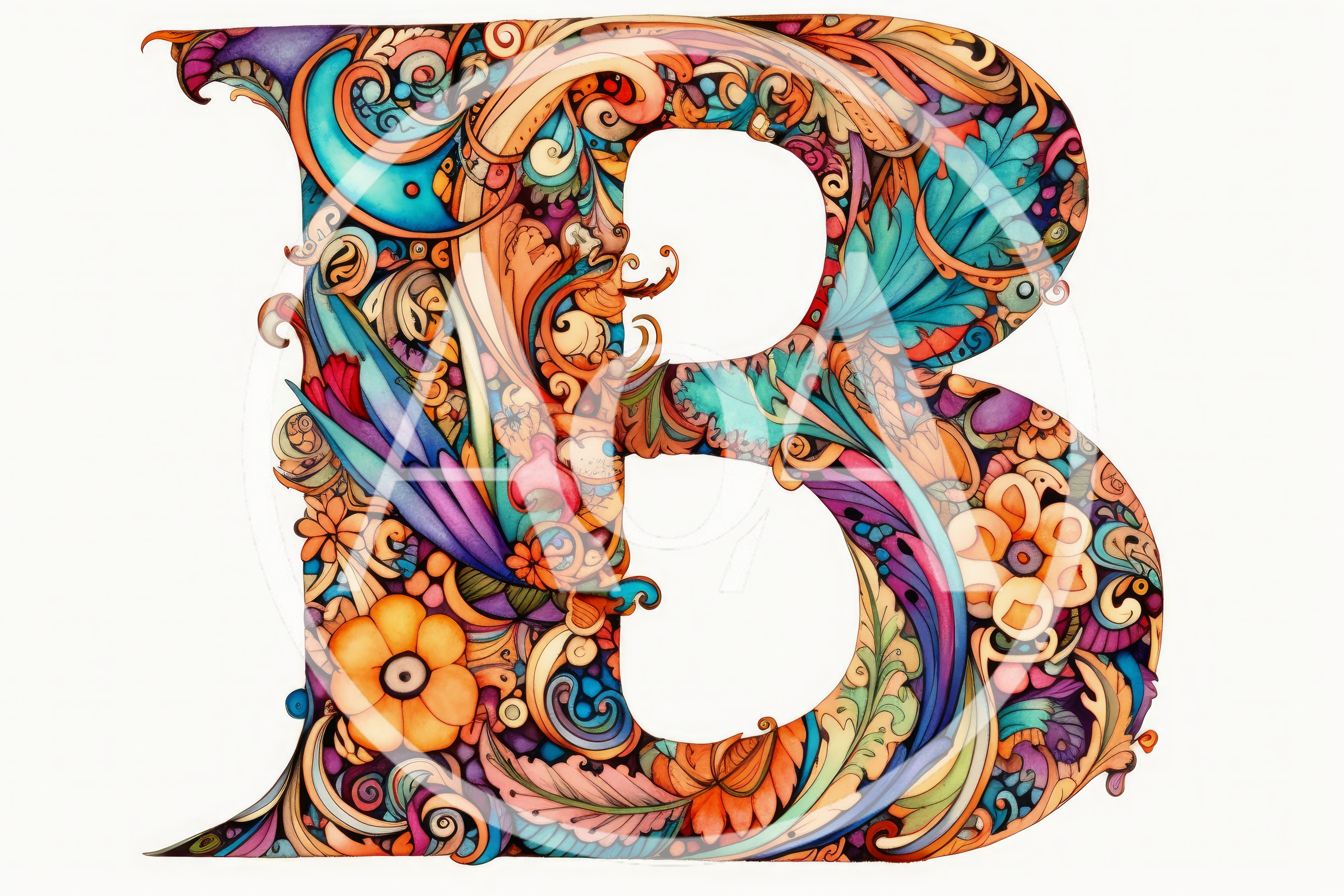 Ornate Floral Letter B Typography Design