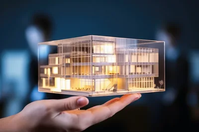 Architectural Model Of Modern Building Held In Hand