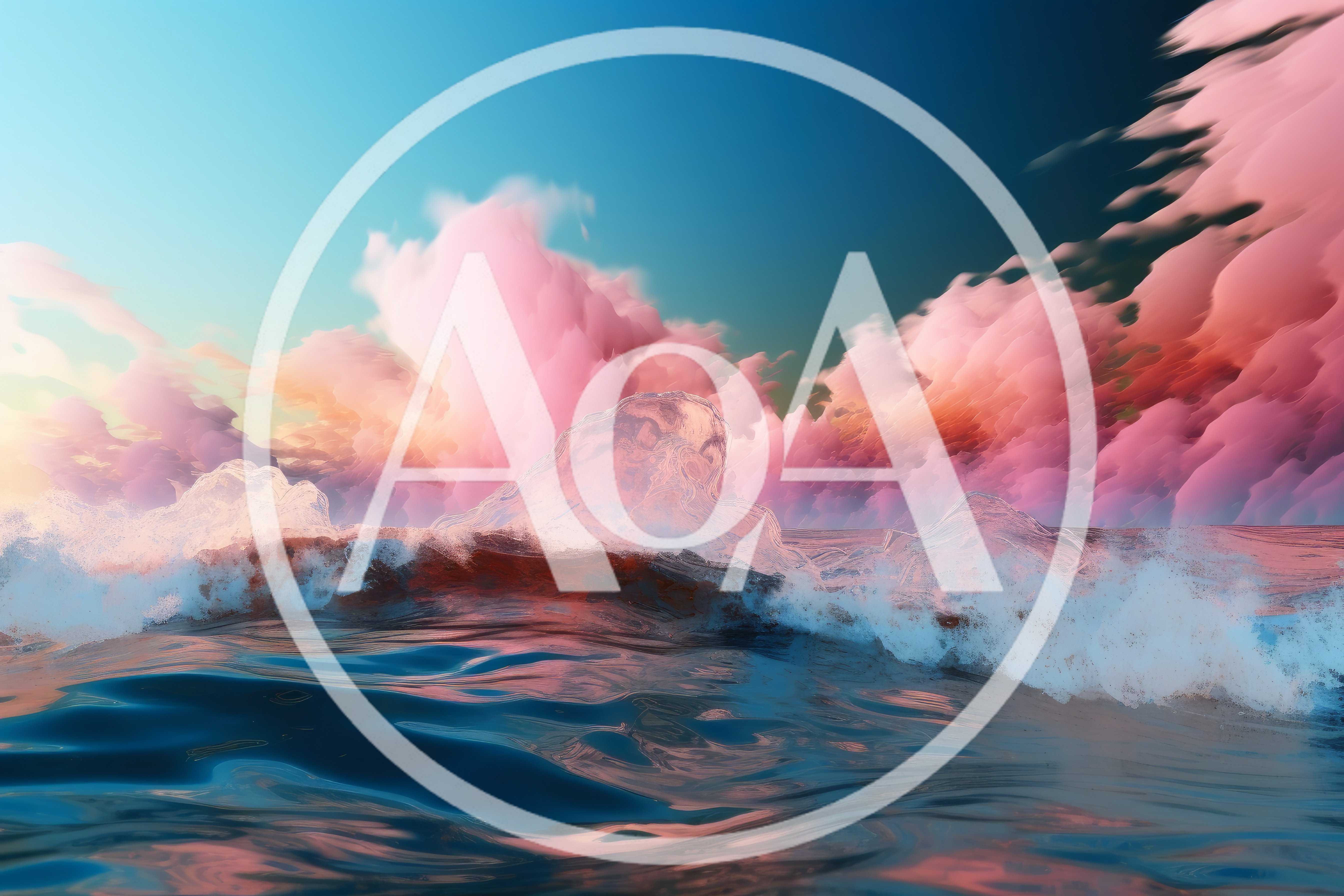 Surreal Ocean Wave With Pink Clouds At Sunset