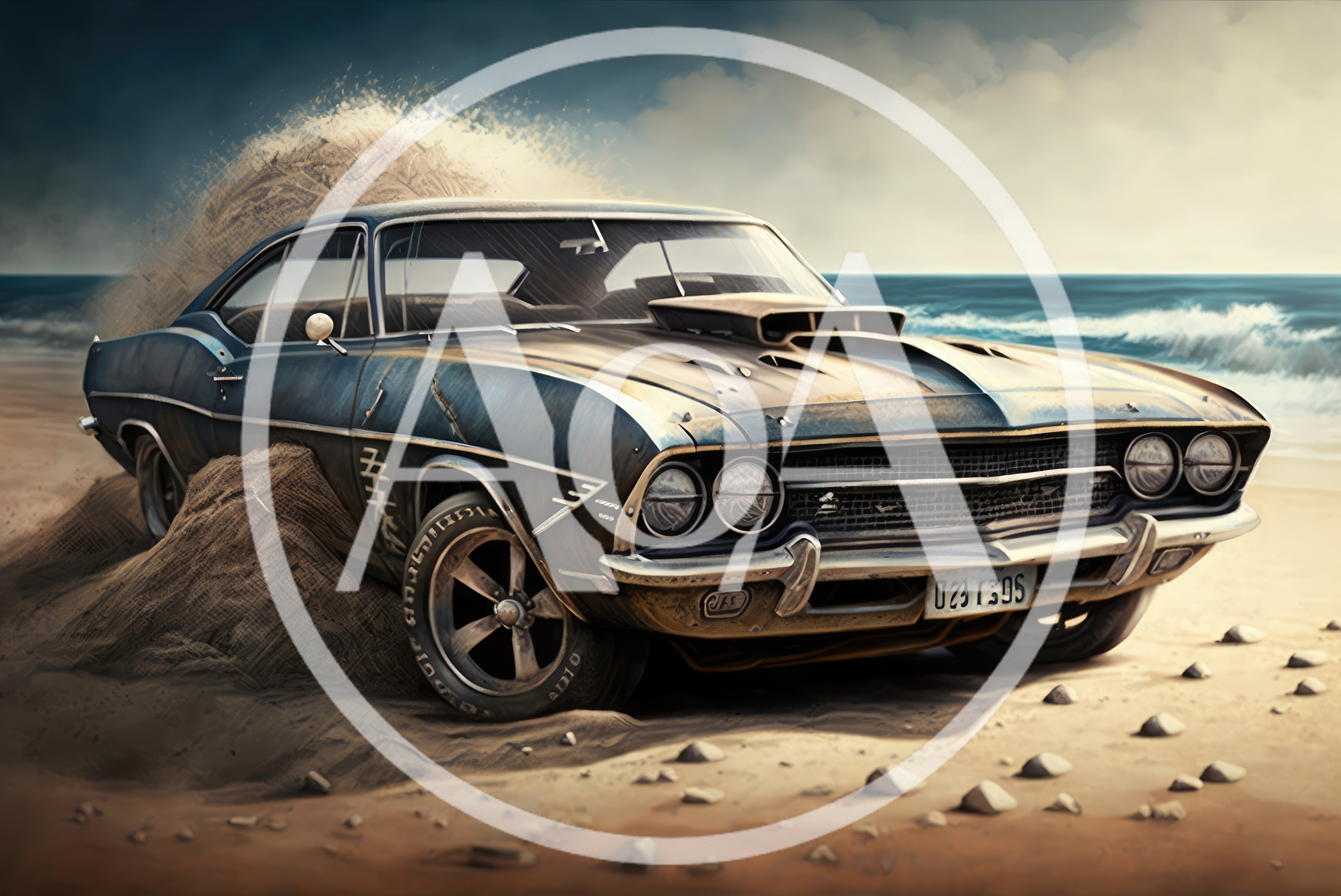 Vintage Muscle Car Stuck In Beach Sand