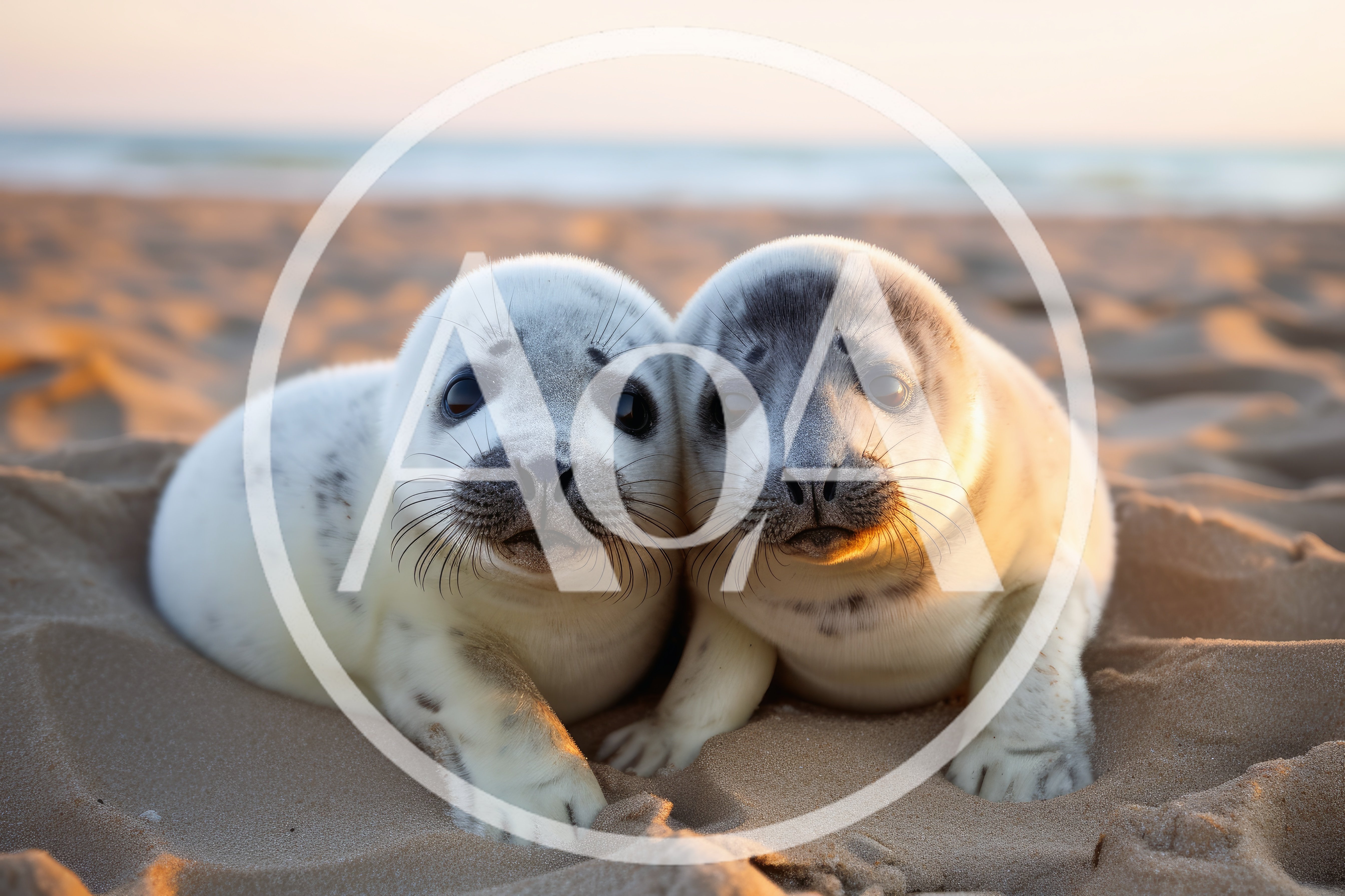 Two Adorable Seal Pups Resting on Sandy Beach