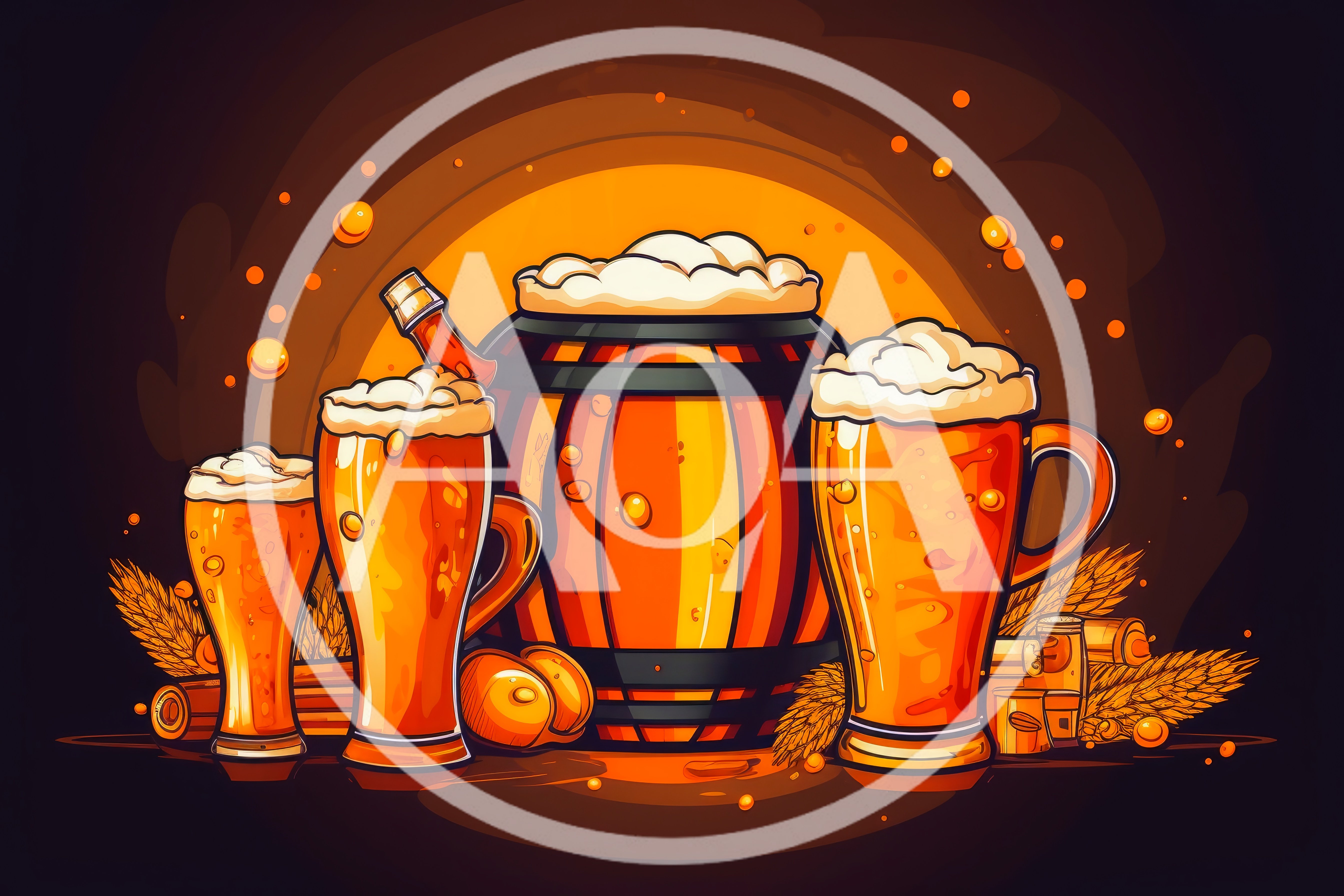Beer Barrel And Glasses With Frothy Ale
