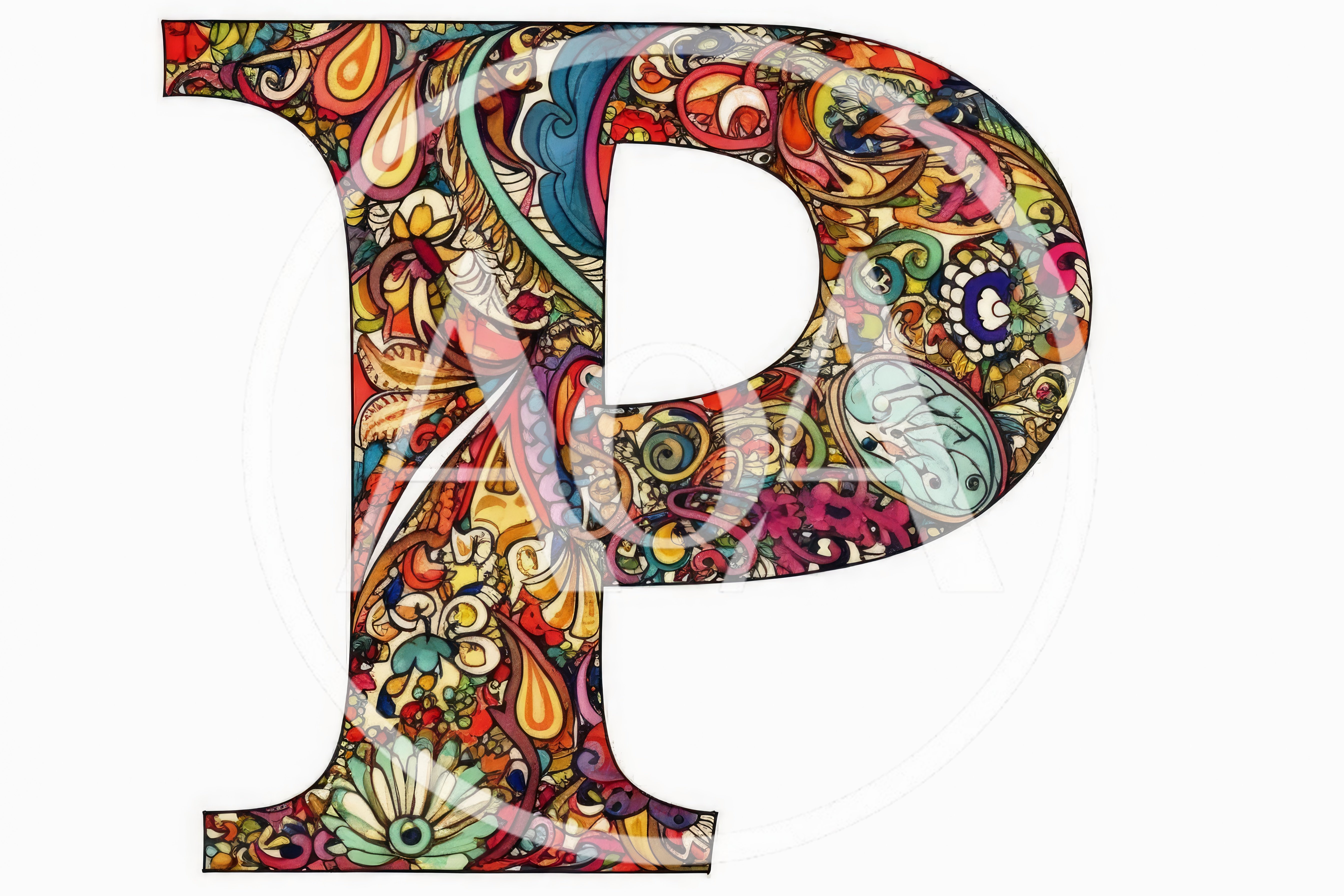 Ornate Decorative Letter P With Intricate Floral Patterns