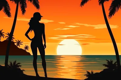 Silhouette Of A Woman Standing On A Tropical Beach