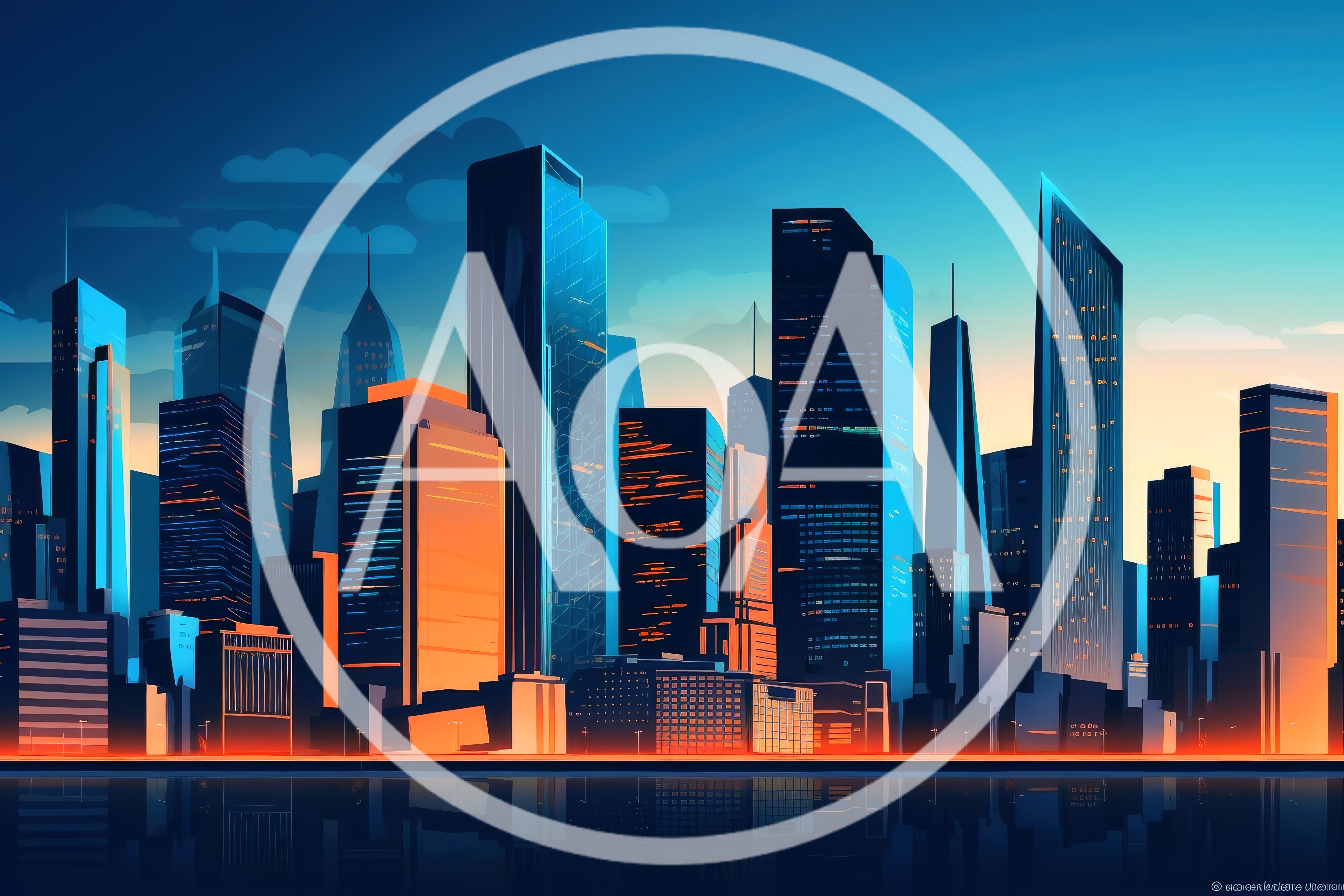 Modern City Skyline At Sunset Digital Illustration