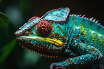 Close Up Portrait Of A Vibrant Panther Chameleon