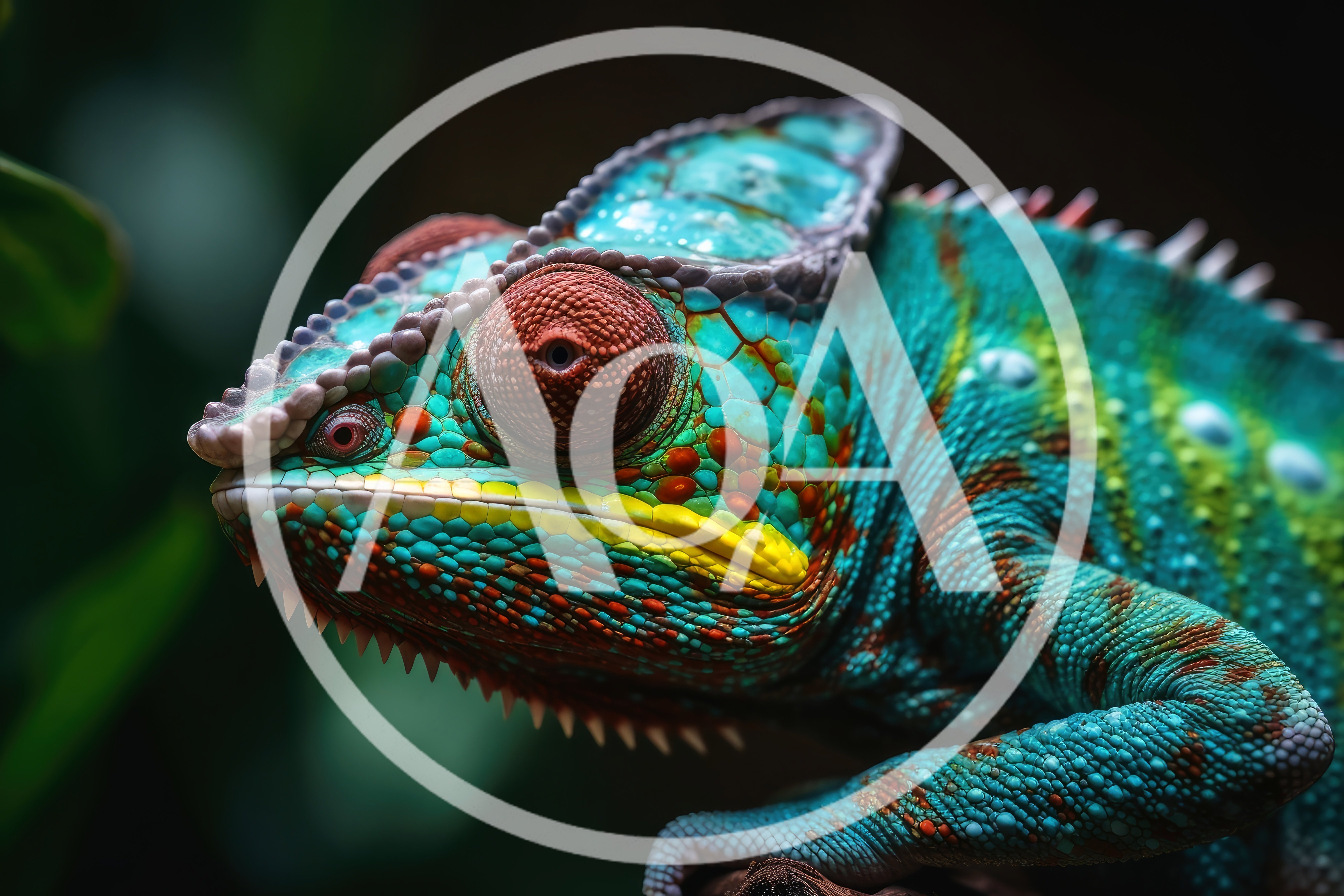 Close Up Portrait Of A Vibrant Panther Chameleon