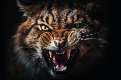 Close Up Portrait Of An Aggressive Growling Lynx