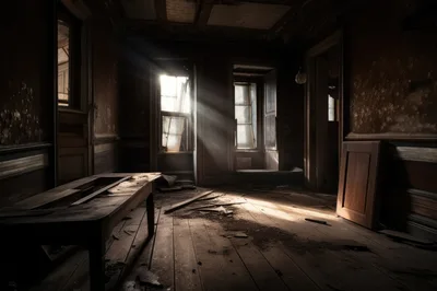 Sunlight Streaming Into An Abandoned Dilapidated Room