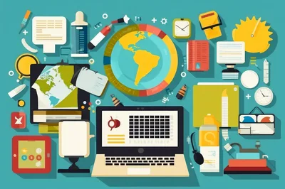 Flat Design Illustration Of Office Workspace Elements