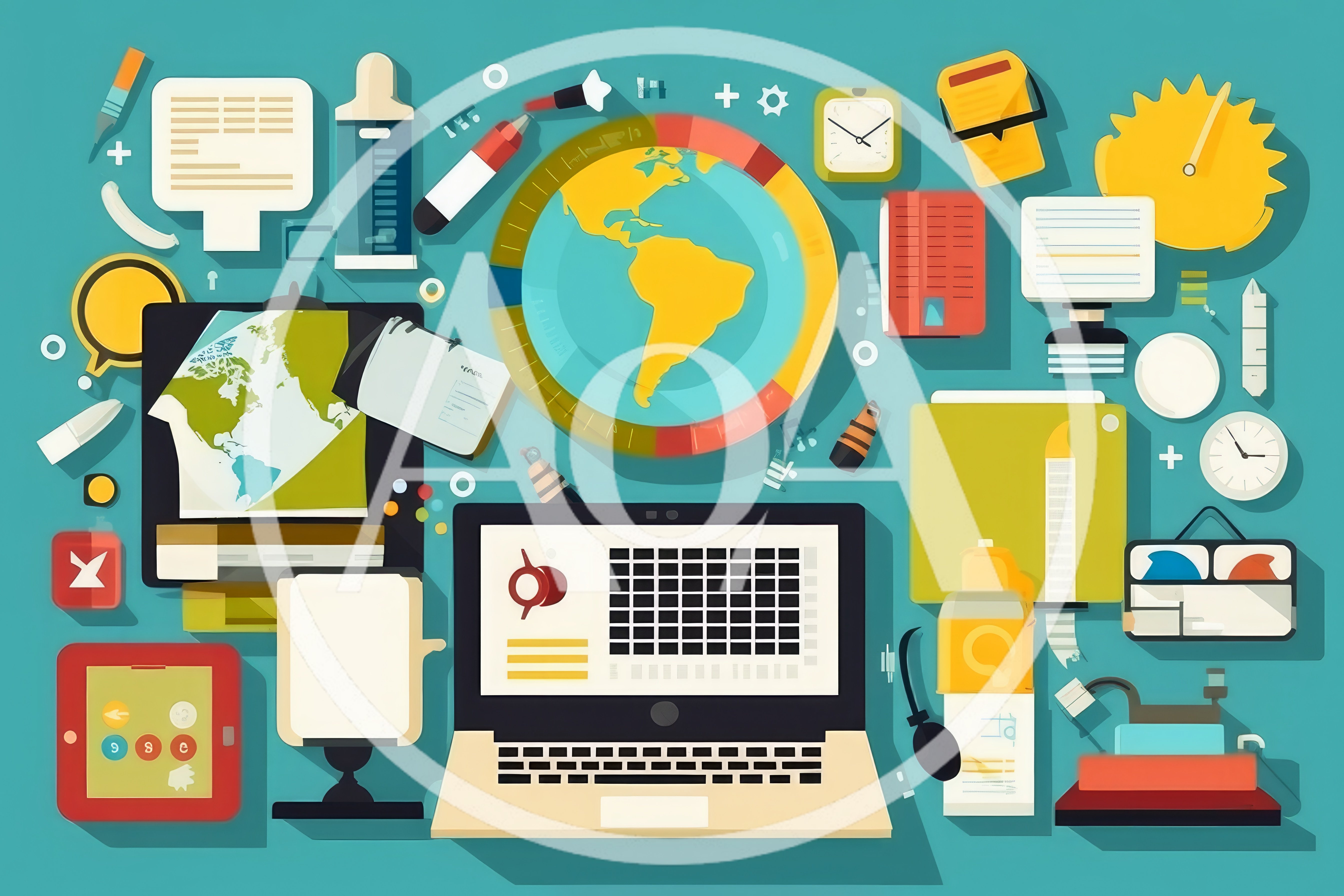 Flat Design Illustration Of Office Workspace Elements