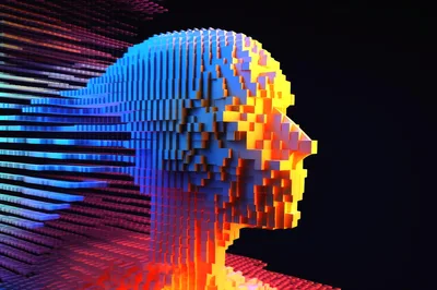 Digital Human Head Made Of Glowing Cubes
