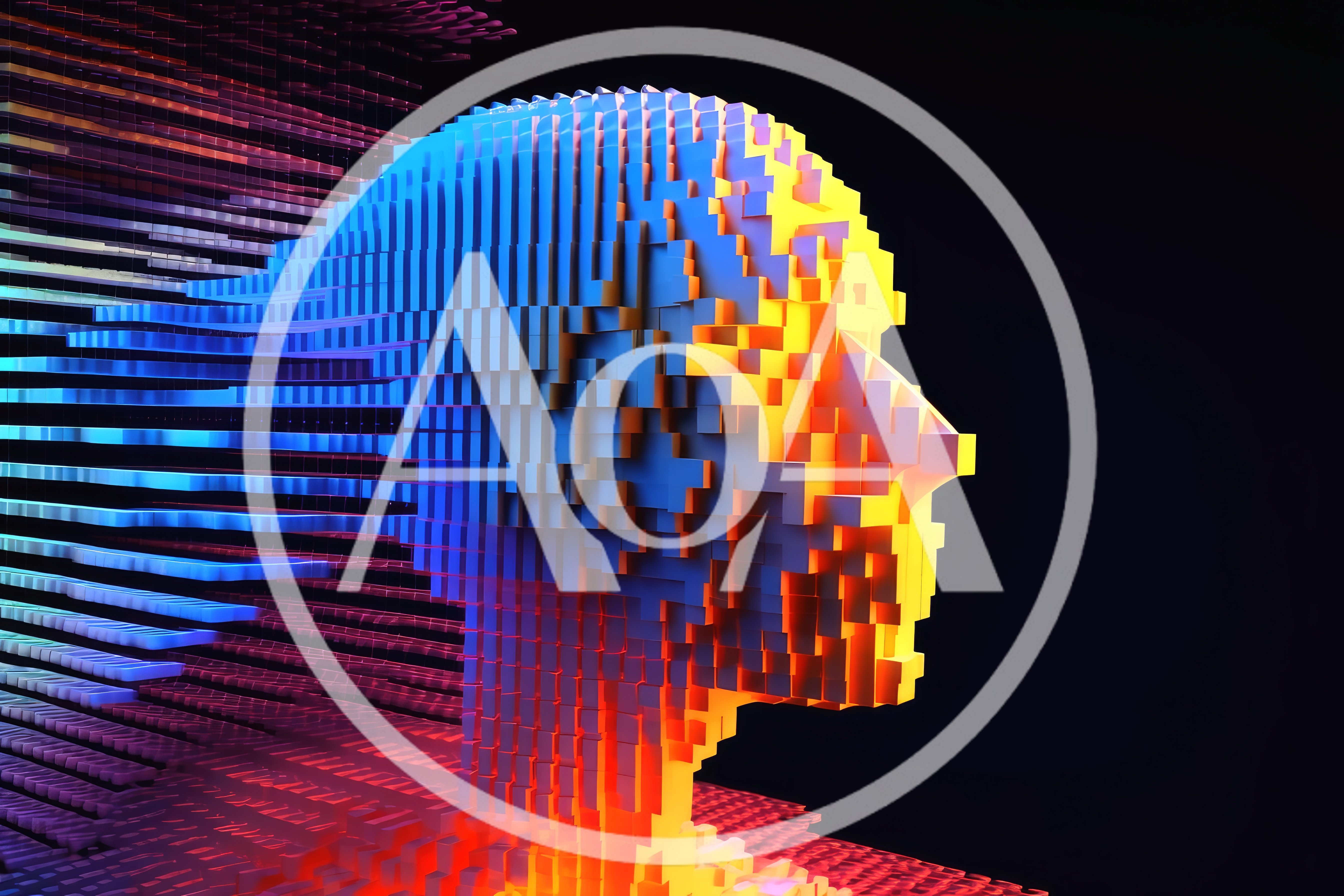Digital Human Head Made Of Glowing Cubes