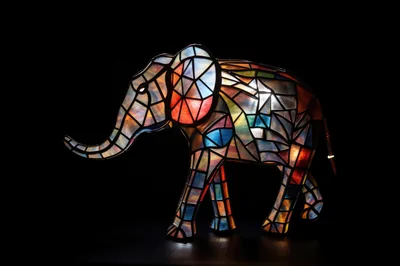 Stained Glass Elephant Lamp On Black Background